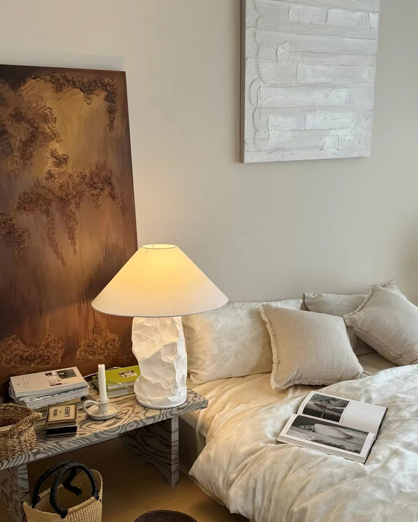 Crinkle Paper Table Lamp | White Metal & Dupont Paper | 50cm/75cm
