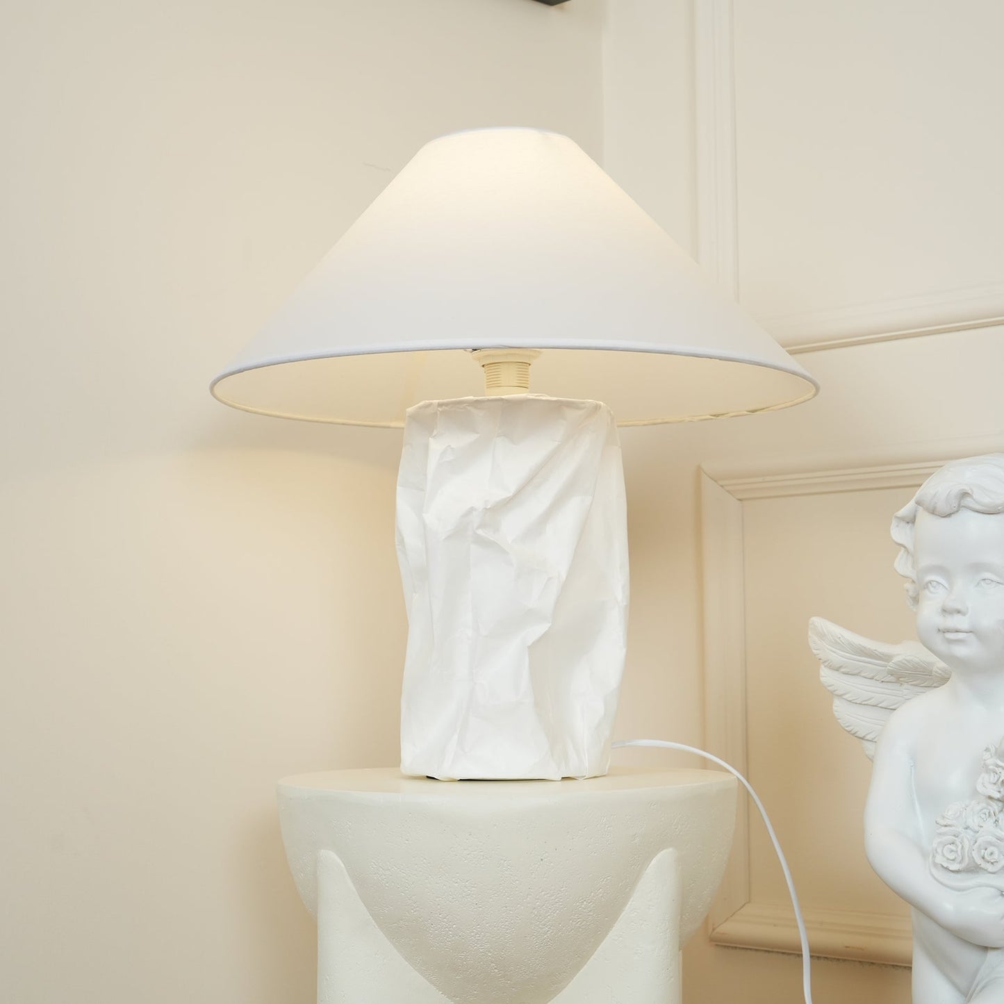Crinkle Paper Table Lamp | White Metal & Dupont Paper | 50cm/75cm