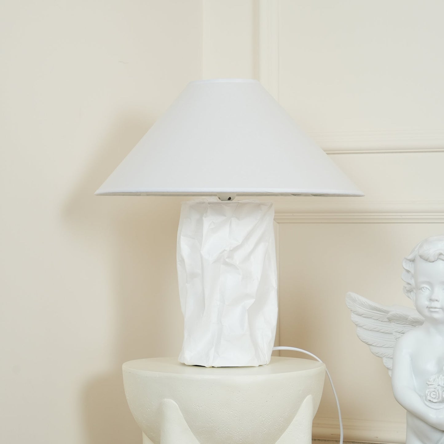 Crinkle Paper Table Lamp | White Metal & Dupont Paper | 50cm/75cm