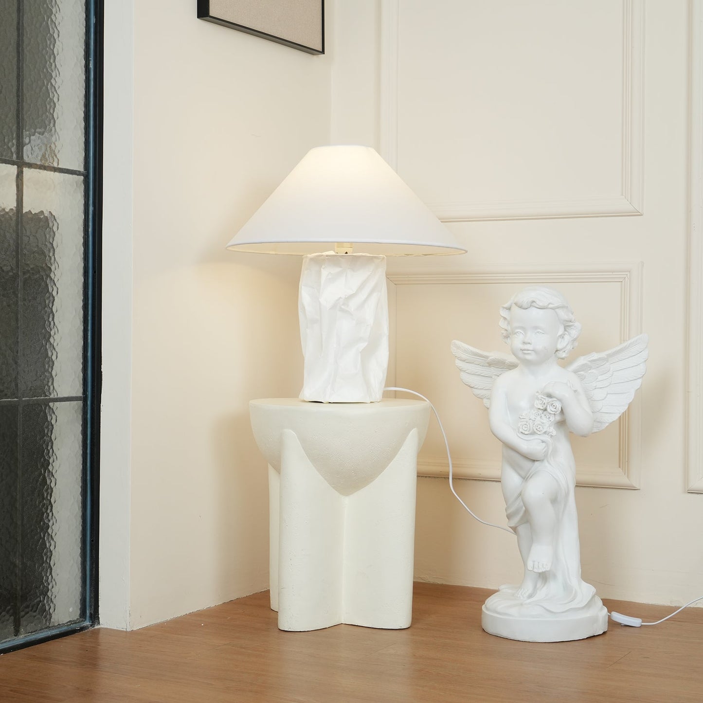 Crinkle Paper Table Lamp | White Metal & Dupont Paper | 50cm/75cm