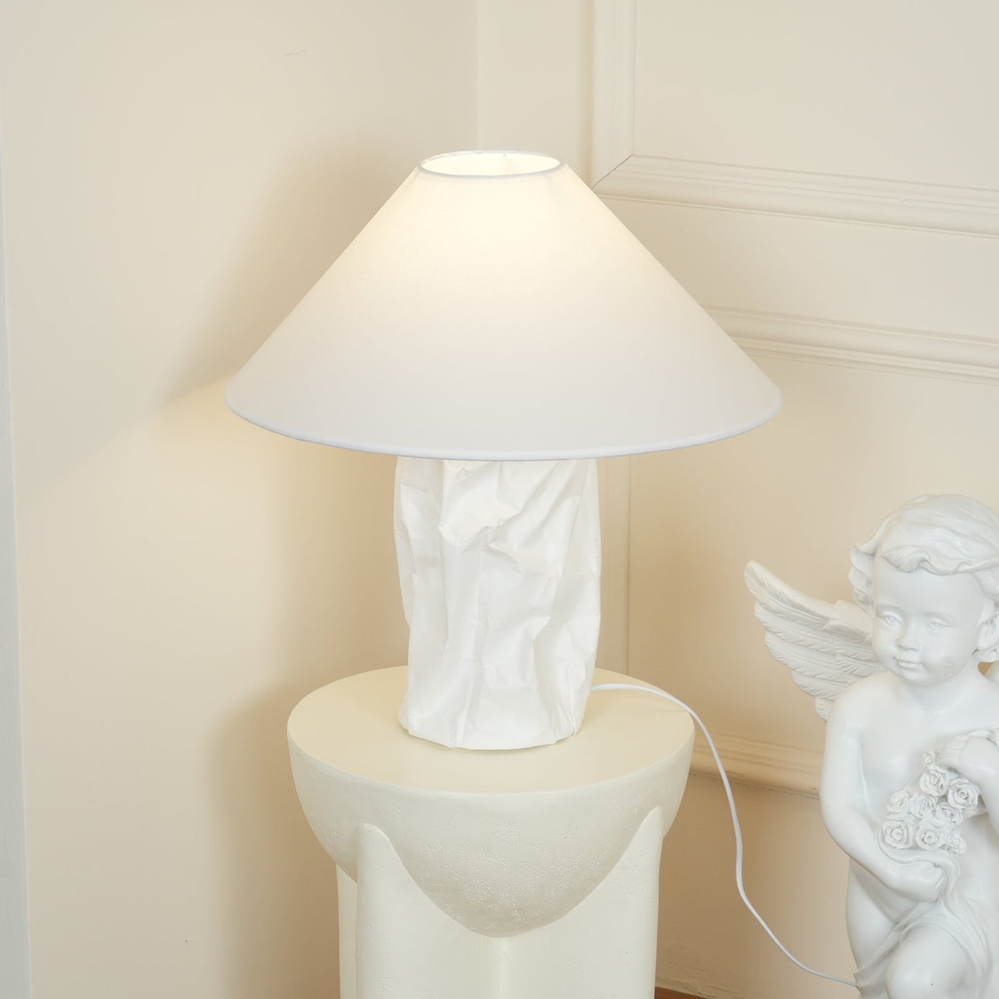 Crinkle Paper Table Lamp | White Metal & Dupont Paper | 50cm/75cm