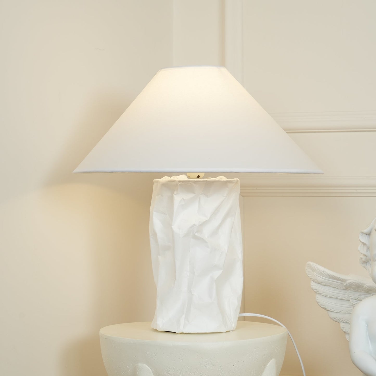 Crinkle Paper Table Lamp | White Metal & Dupont Paper | 50cm/75cm