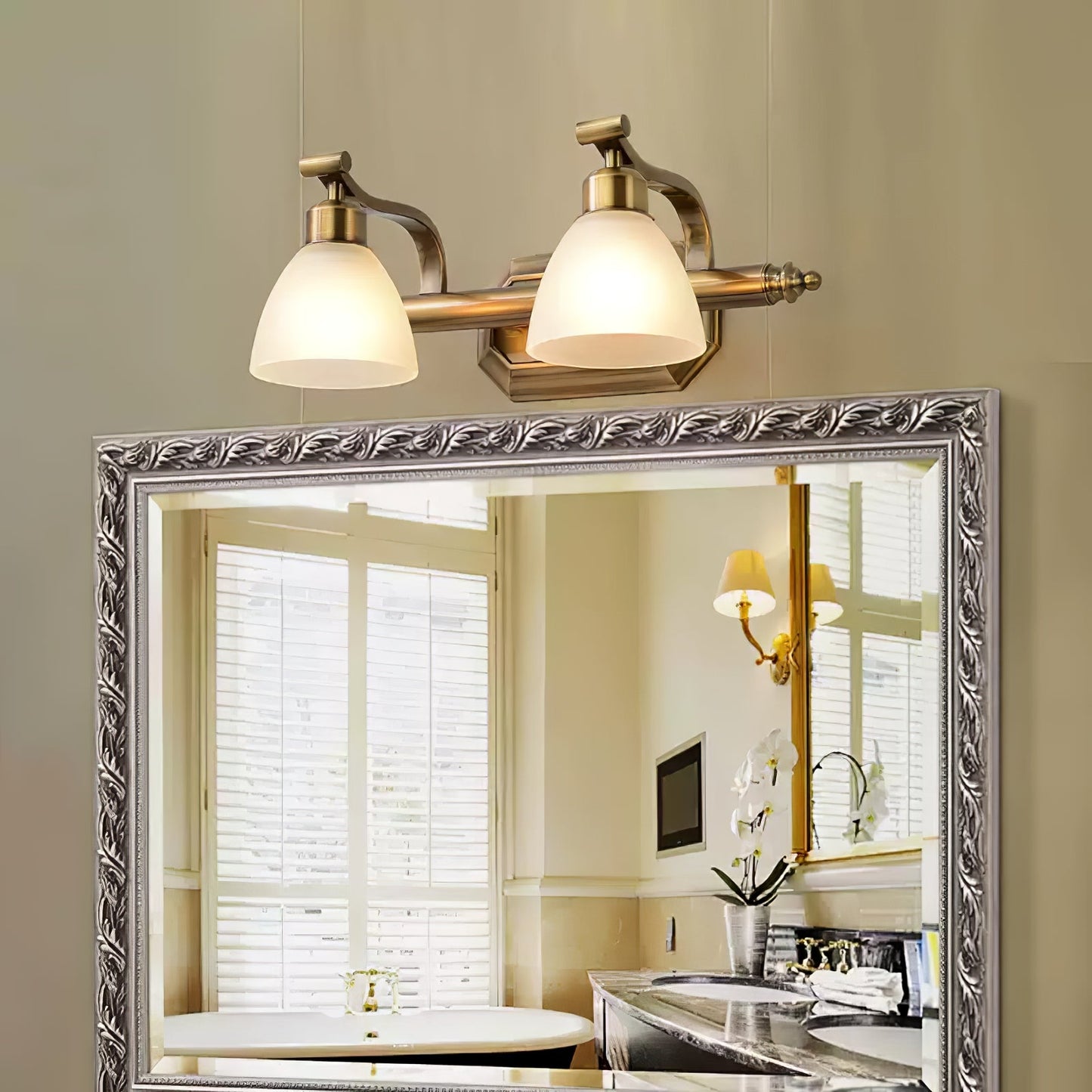 Lana Classic Bath Wall Light | Frosted Glass Shades | Gold