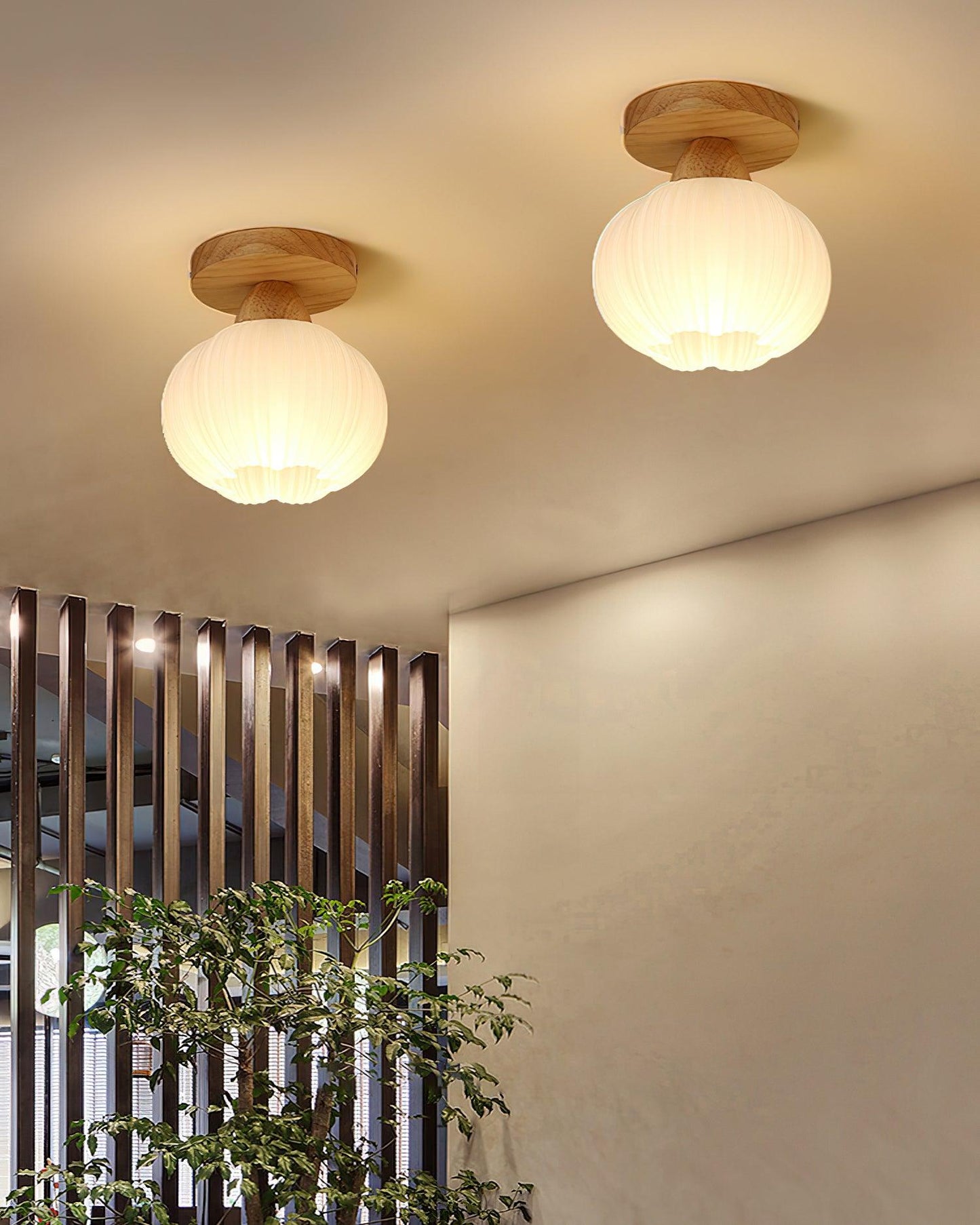 Large Flower Bag Ceiling Lamp | Wood, Acrylic | White