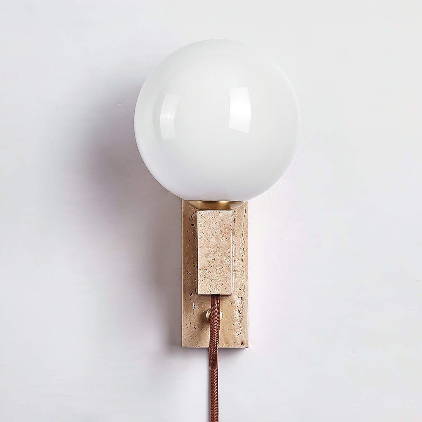 Atlas Globe Wall Sconce | Travertine & Opal Glass | Yellow Travertine