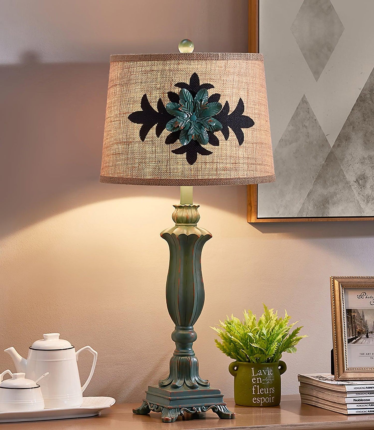 Lark Table Lamp | Resin, Fabric | Green