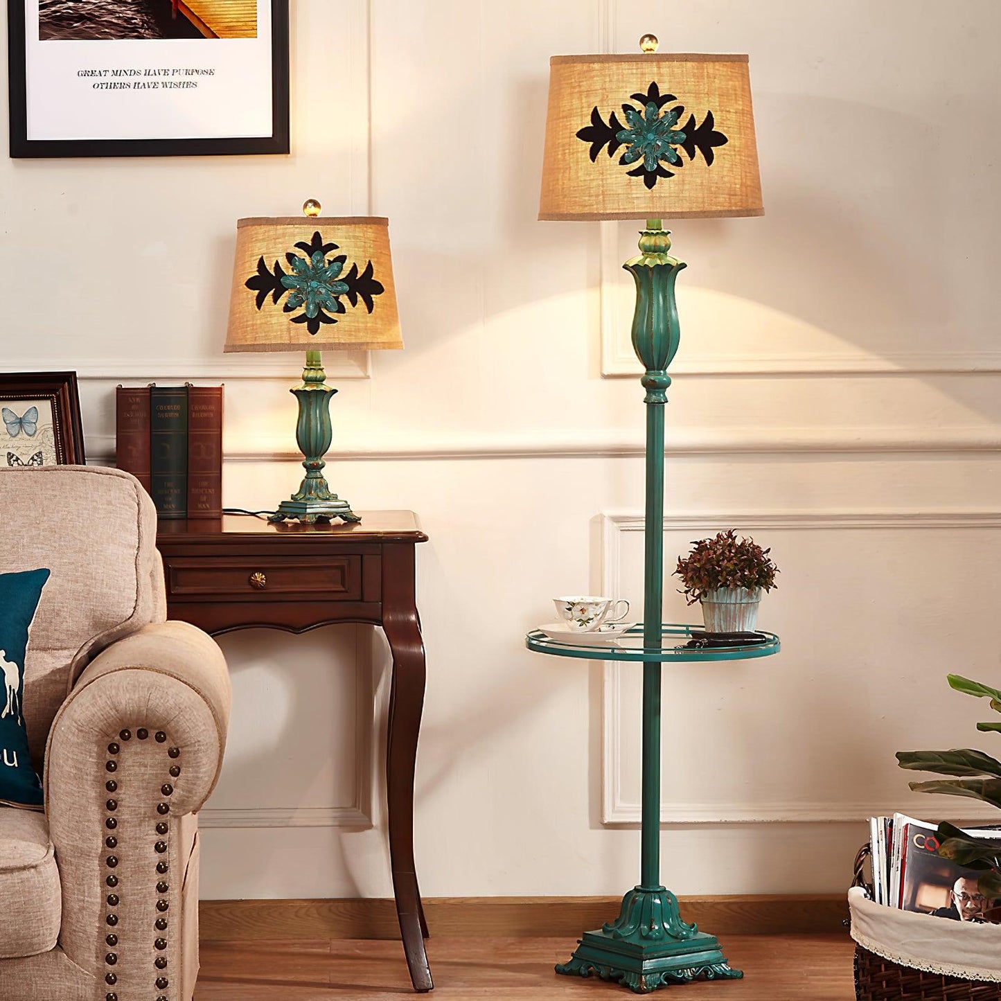 Lark Table Lamp | Resin, Fabric | Green