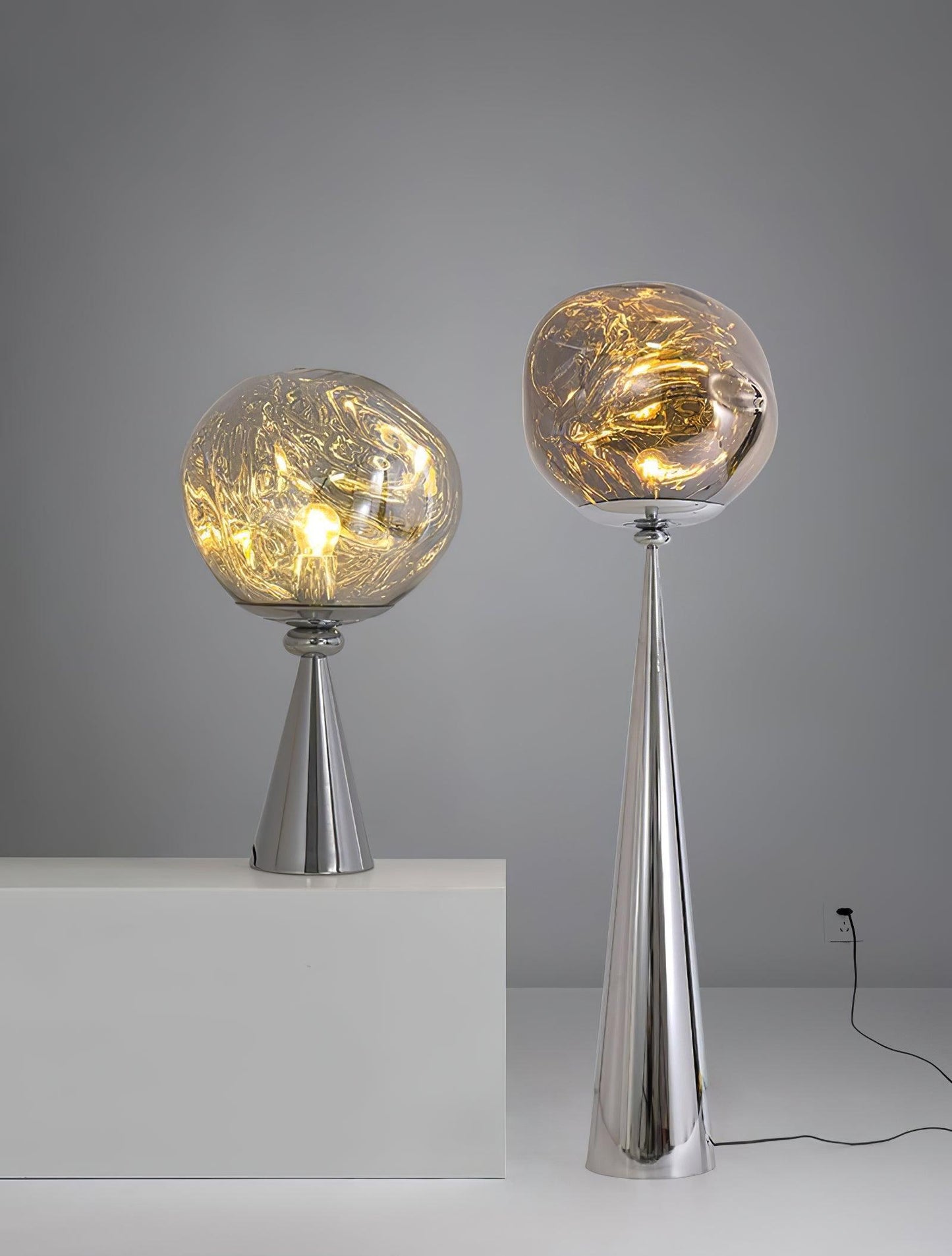 Lava Cone Table Lamp | Metal, PVC, Plastic | Smoky Gray, Silver