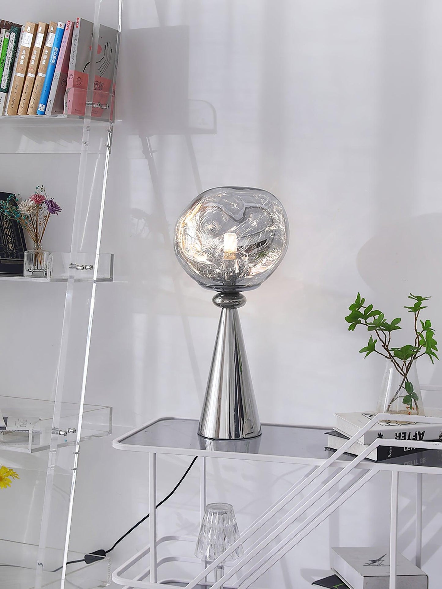 Lava Cone Table Lamp | Metal, PVC, Plastic | Smoky Gray, Silver