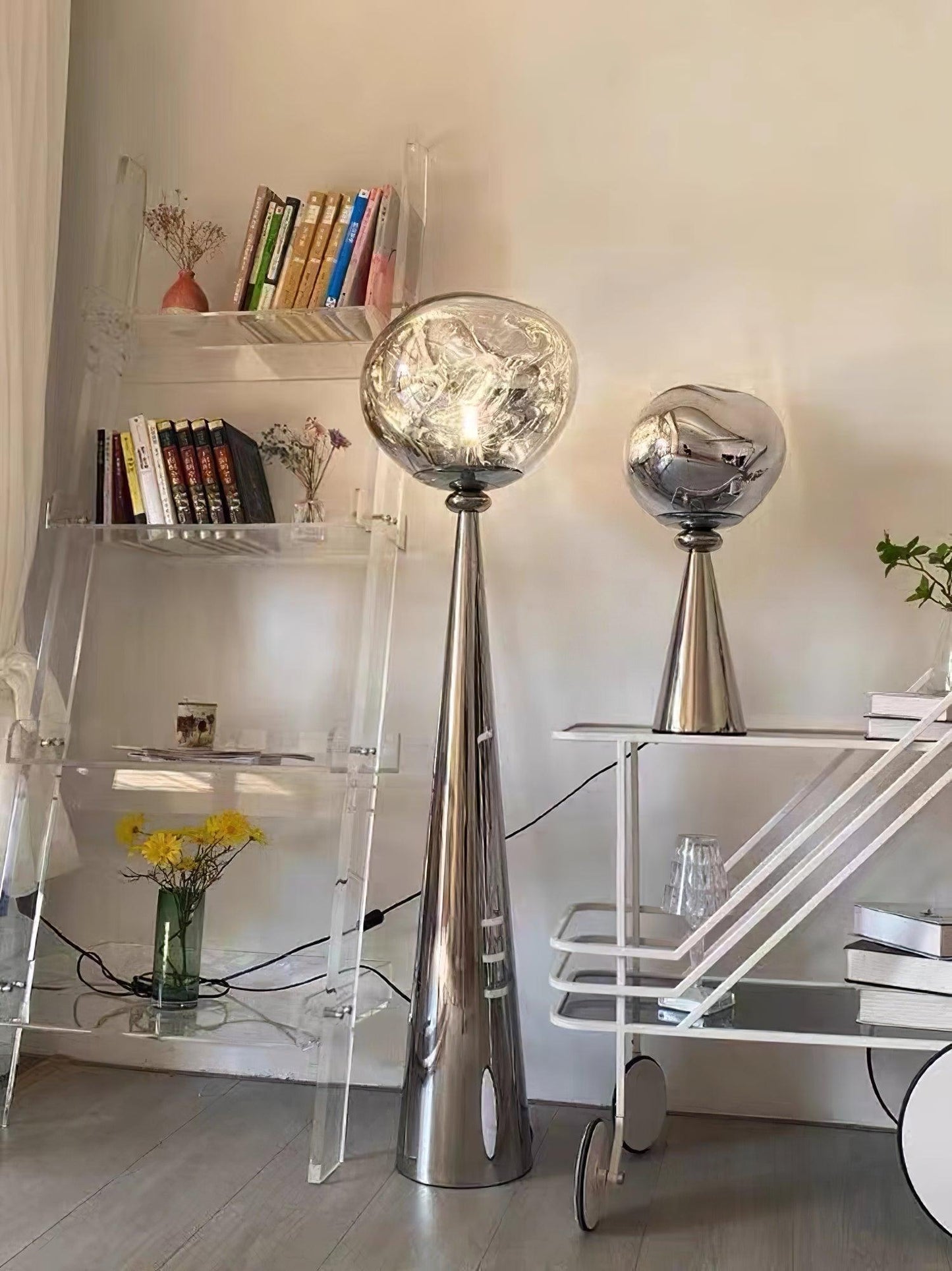 Lava Cone Table Lamp | Metal, PVC, Plastic | Smoky Gray, Silver