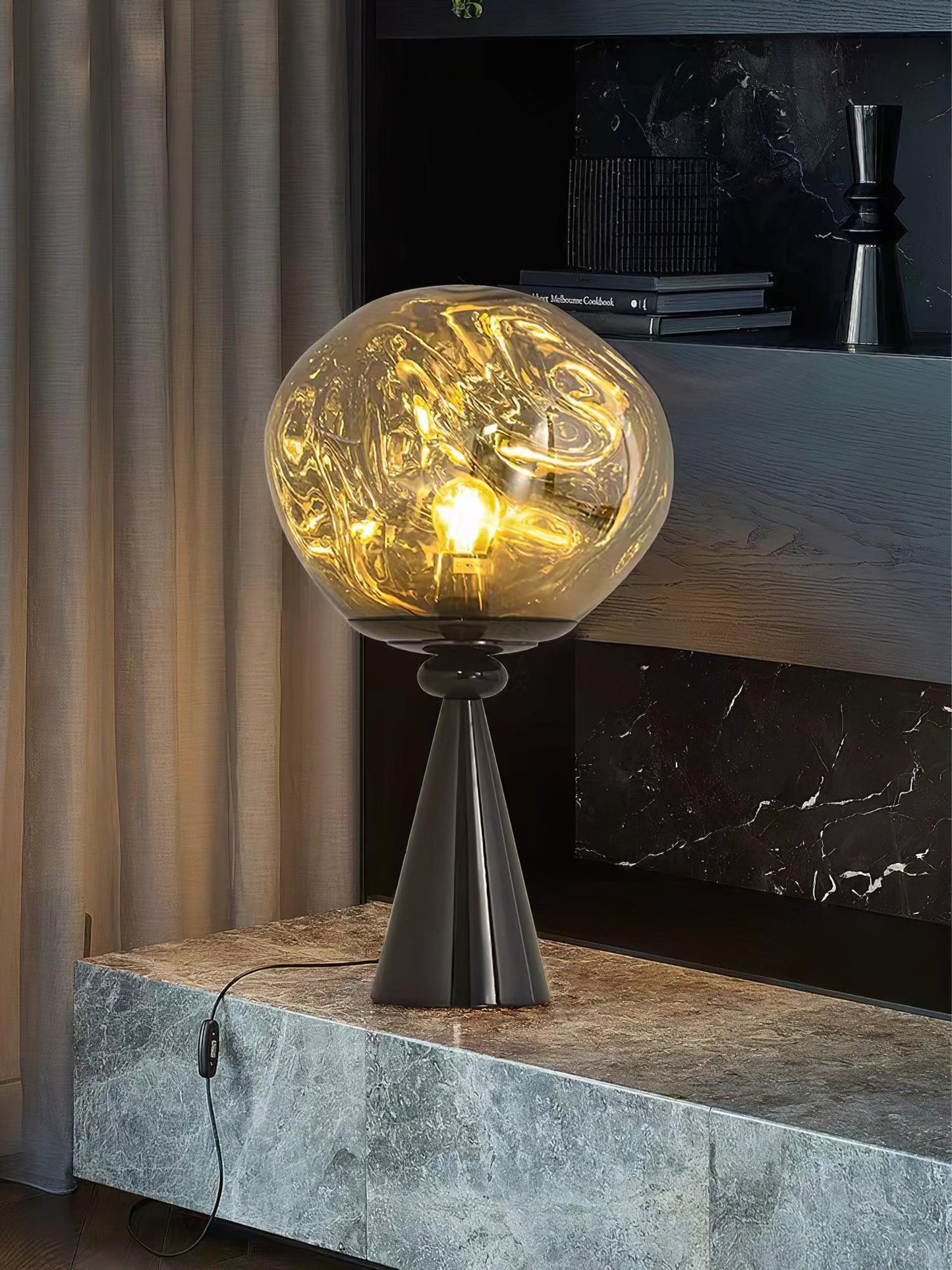 Lava Cone Table Lamp | Metal, PVC, Plastic | Smoky Gray, Silver