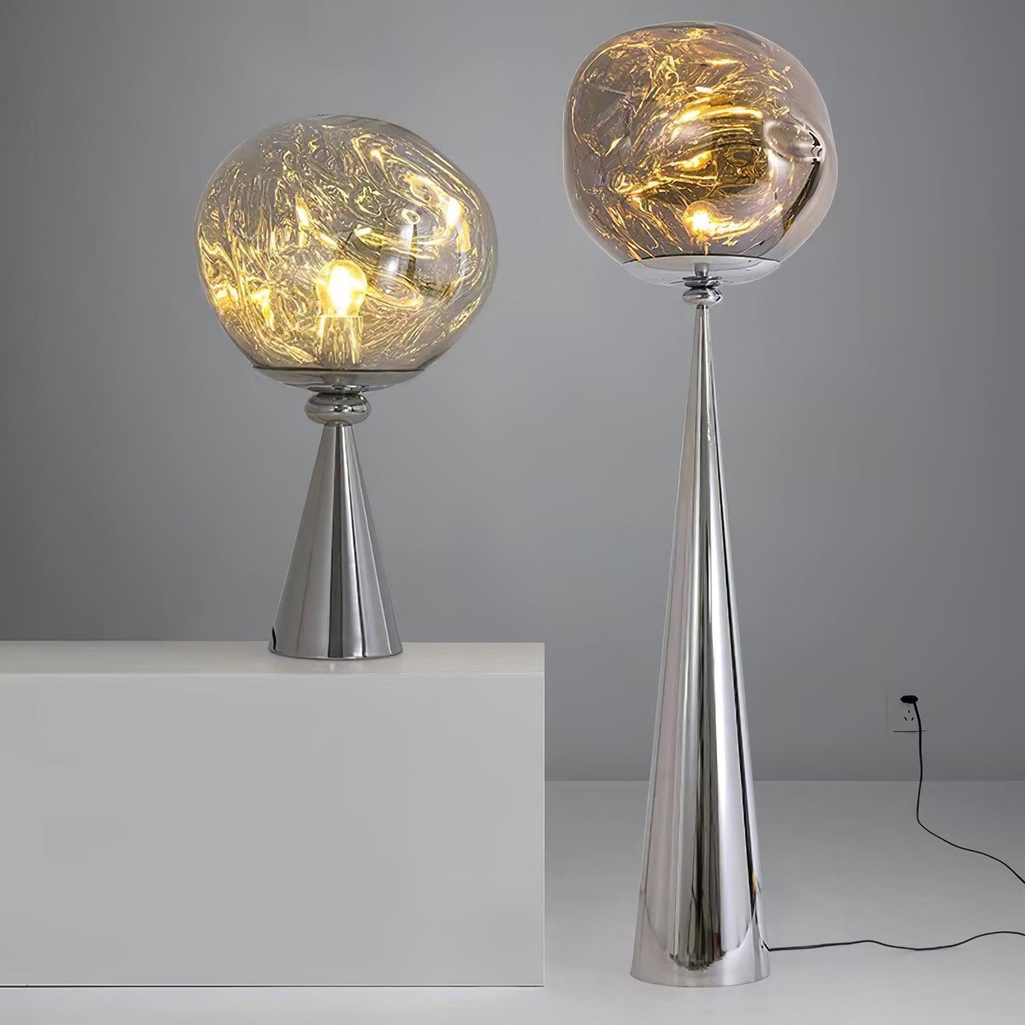 Lava Cone Table Lamp | Metal, PVC, Plastic | Smoky Gray, Silver