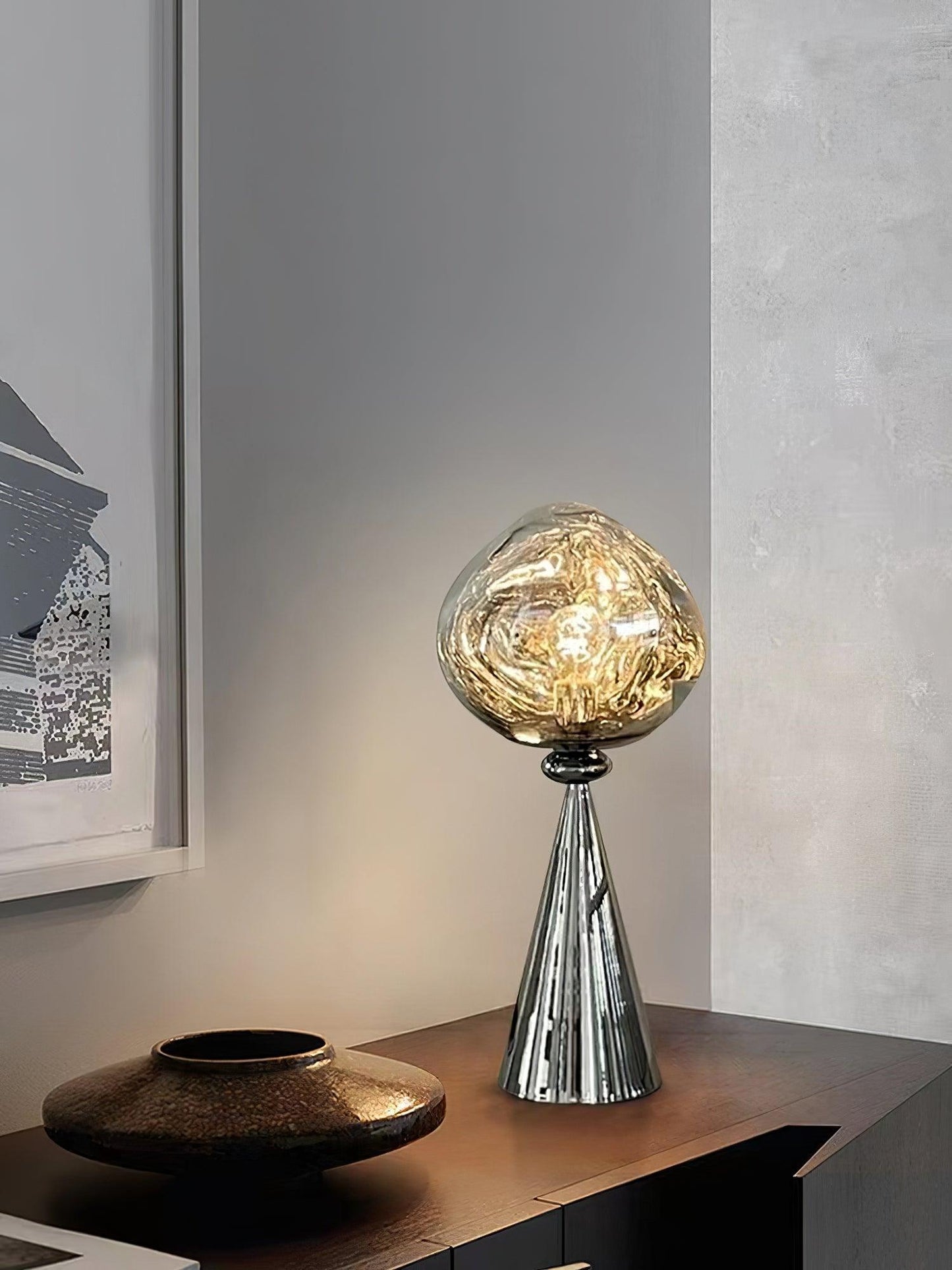 Lava Cone Table Lamp | Metal, PVC, Plastic | Smoky Gray, Silver