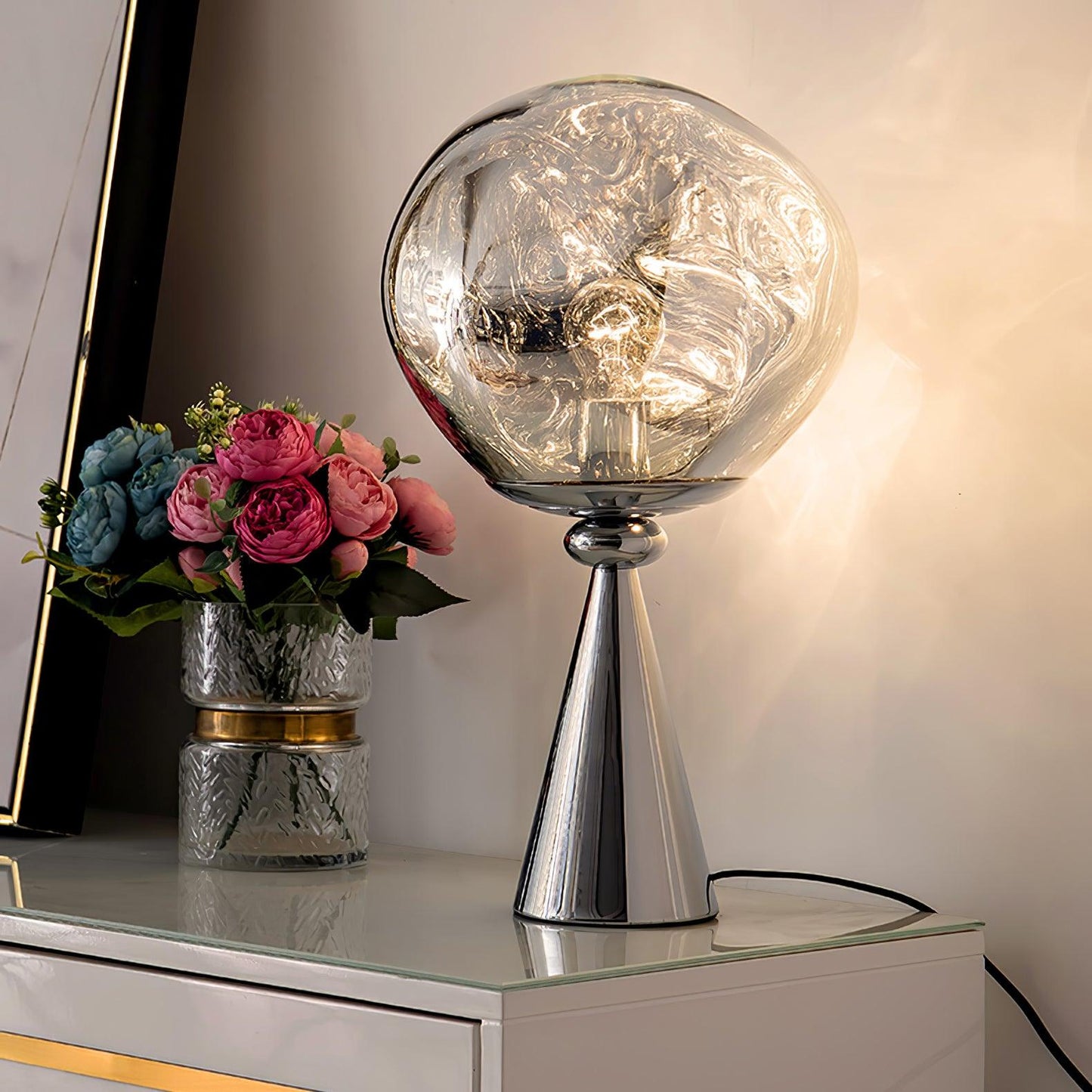 Lava Cone Table Lamp | Metal, PVC, Plastic | Smoky Gray, Silver