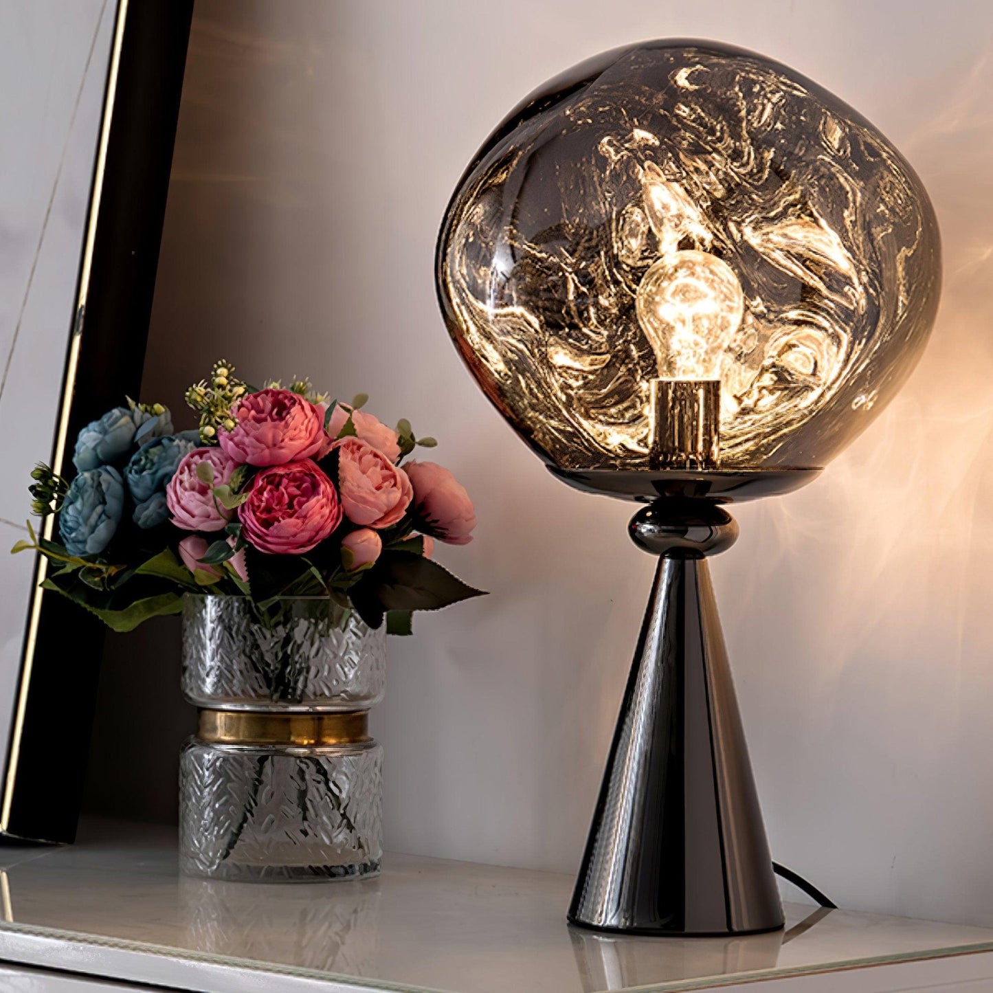 Lava Cone Table Lamp | Metal, PVC, Plastic | Smoky Gray, Silver