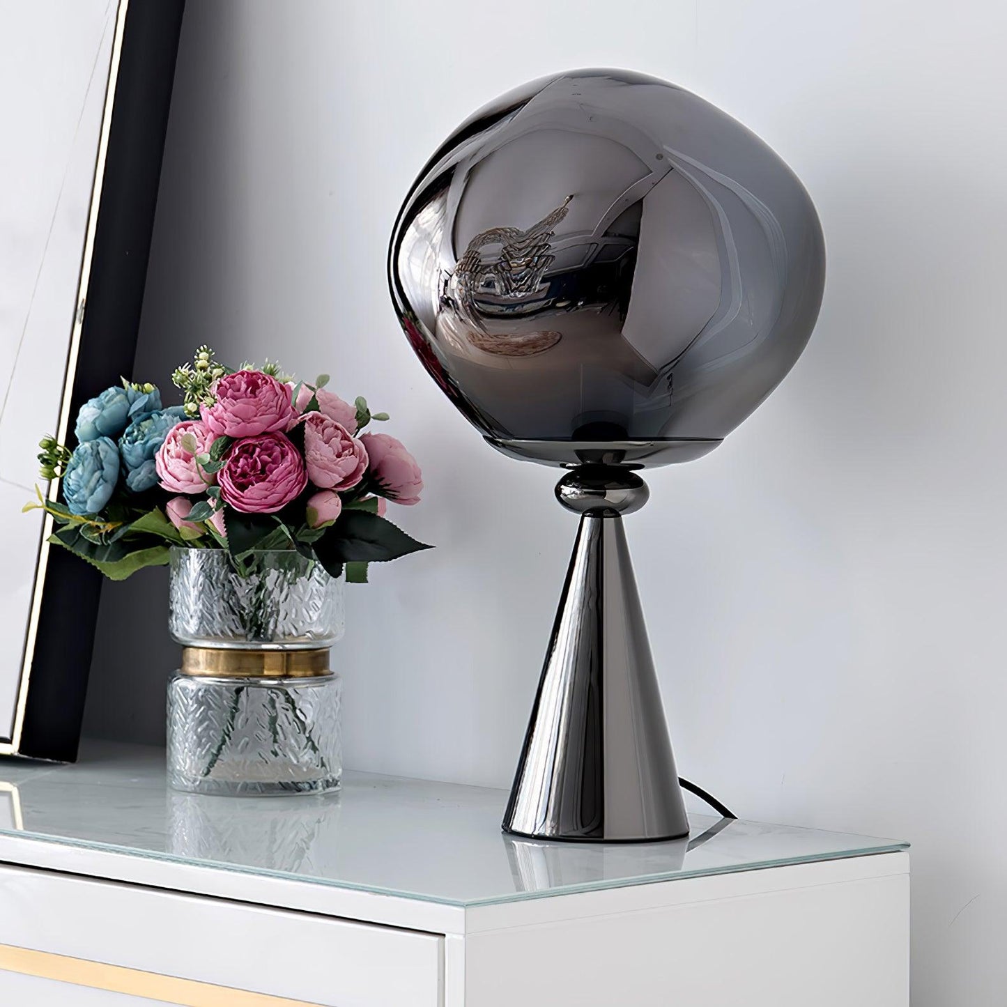 Lava Cone Table Lamp | Metal, PVC, Plastic | Smoky Gray, Silver