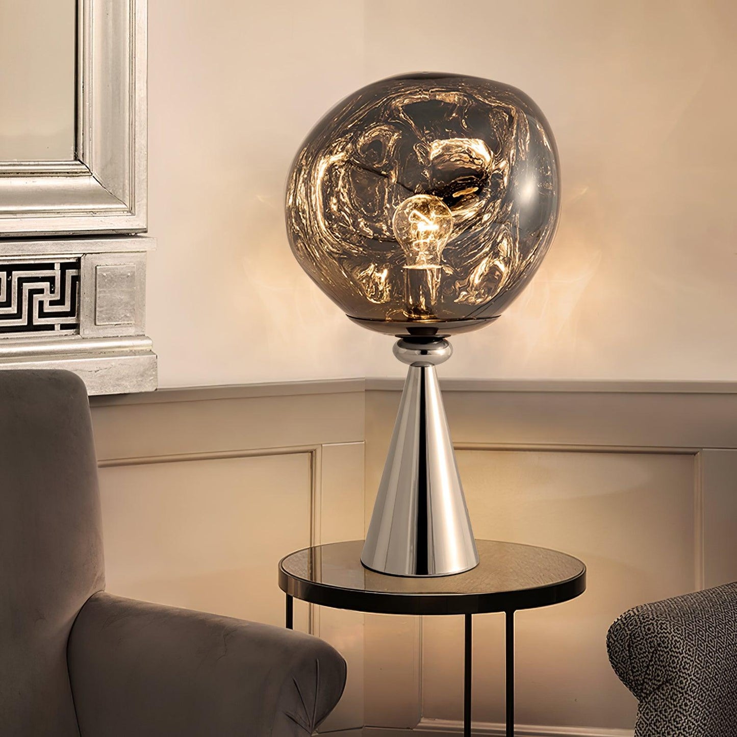 Lava Cone Table Lamp | Metal, PVC, Plastic | Smoky Gray, Silver