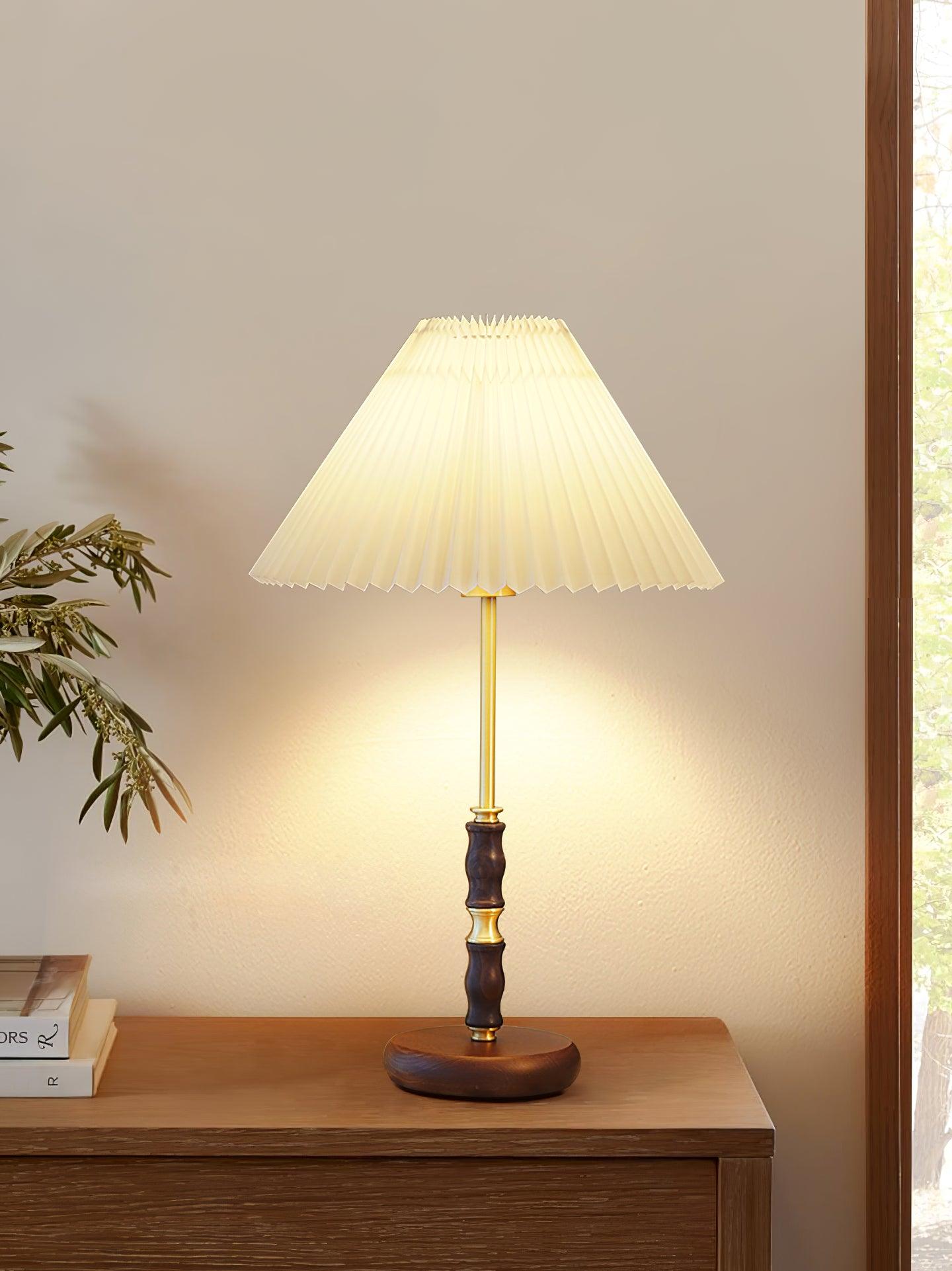 Table Lamp | Walnut & Brass | Beige Shade