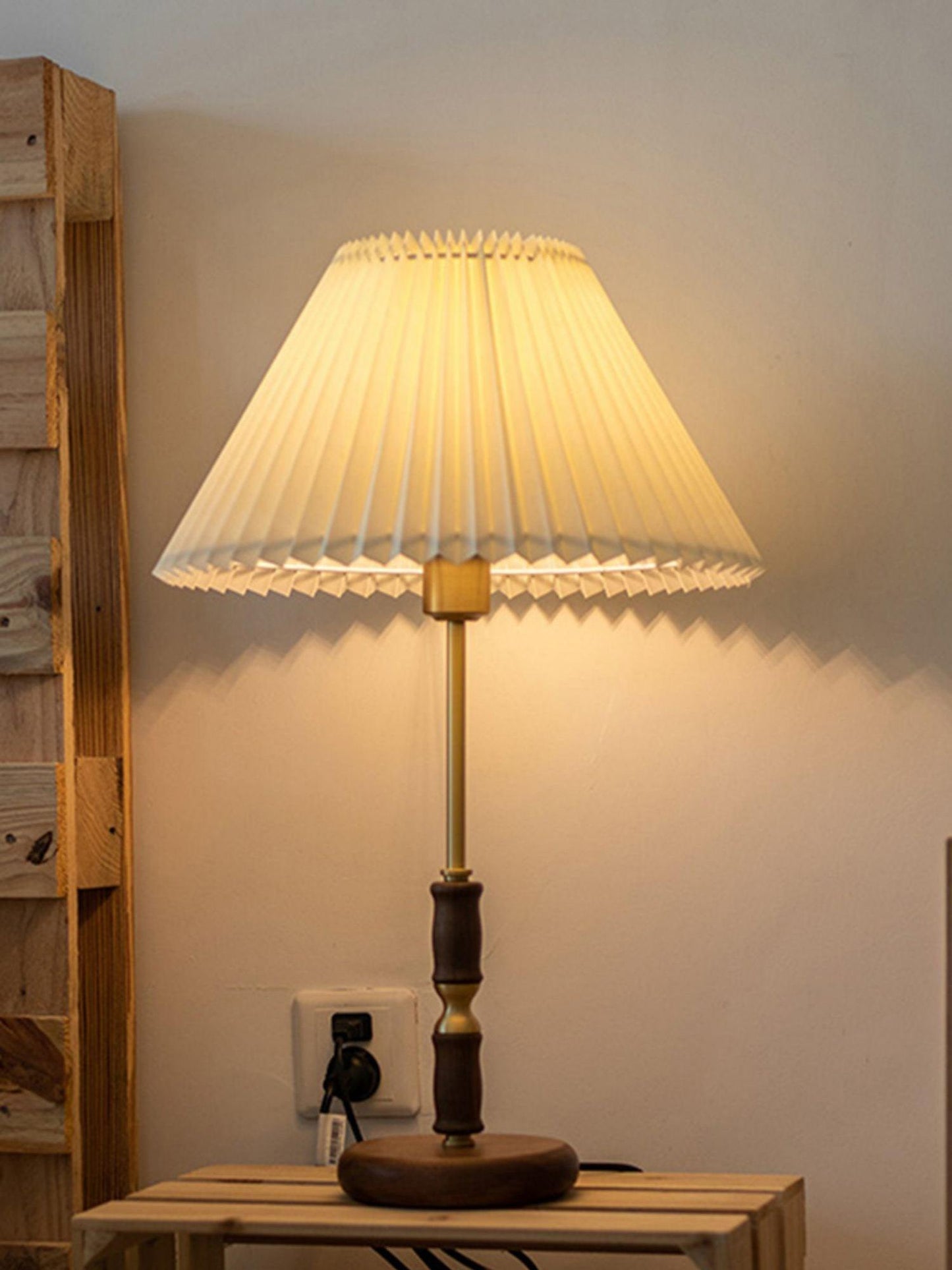 Table Lamp | Walnut & Brass | Beige Shade