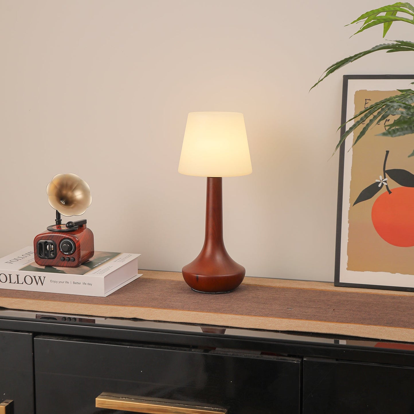 Lena Table Lamp | Wooden Base | Walnut Color