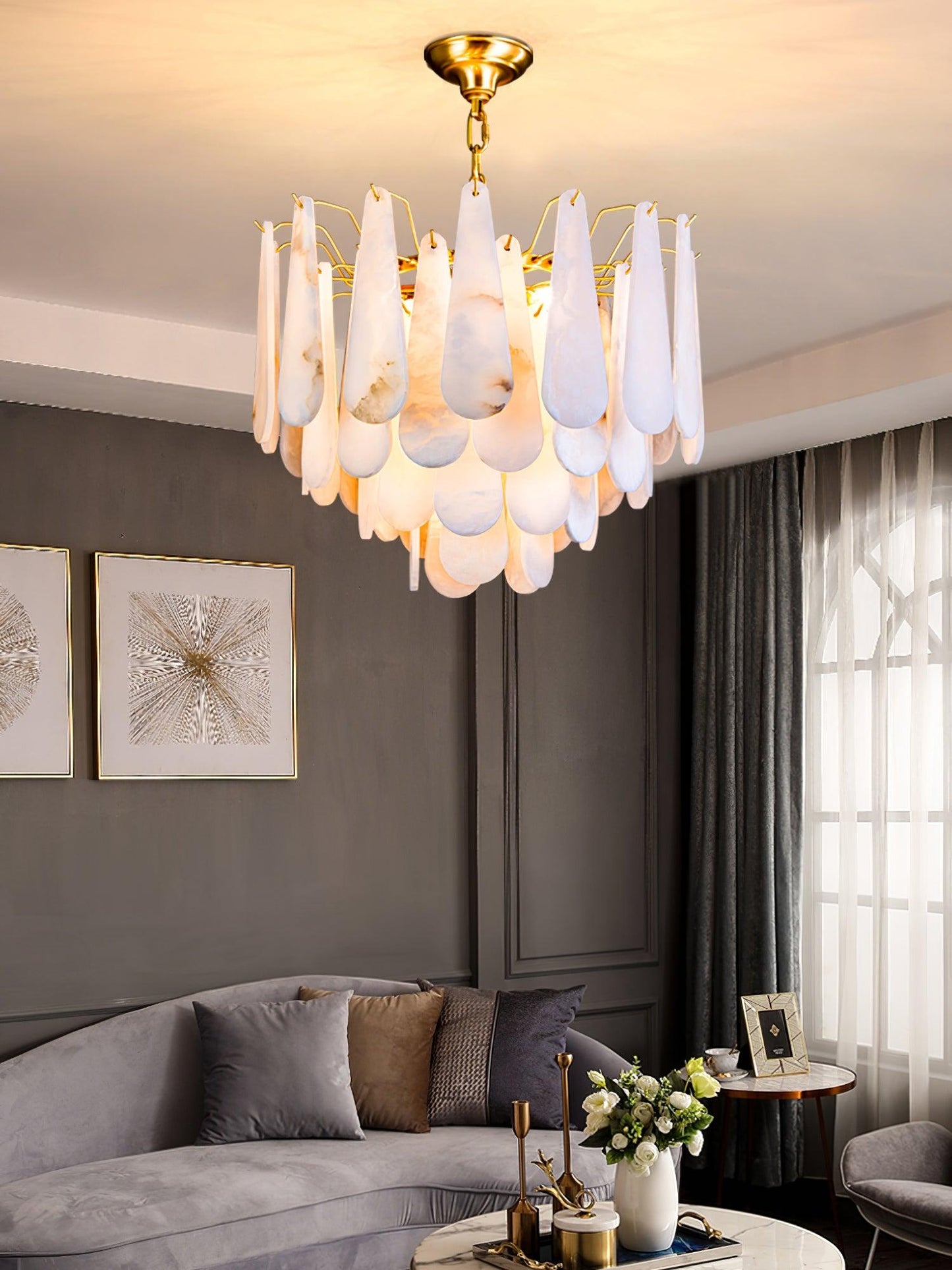 Leon Chandelier | Wrought Iron & Glass | Gold Finish