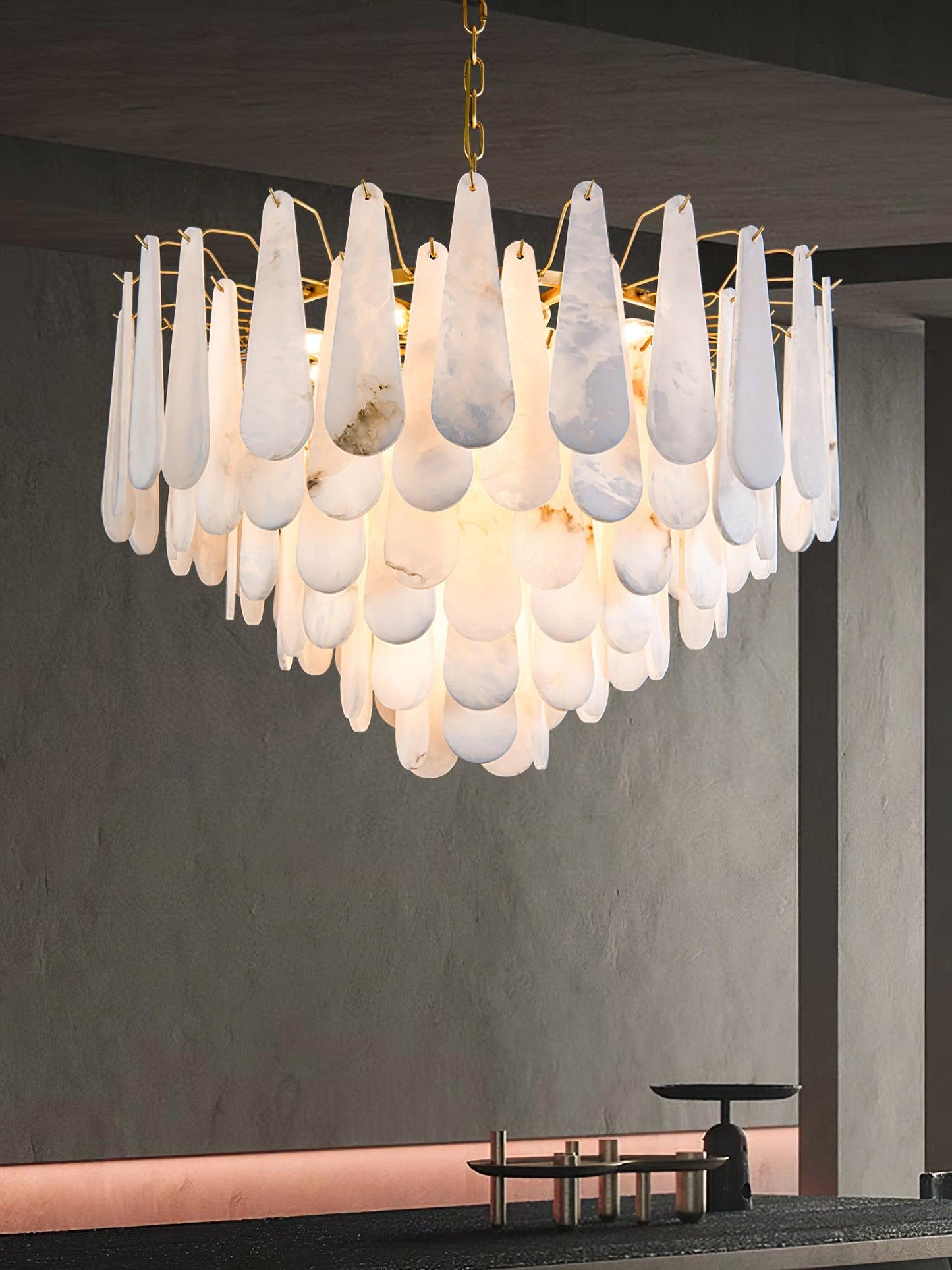 Leon Chandelier | Wrought Iron & Glass | Gold Finish