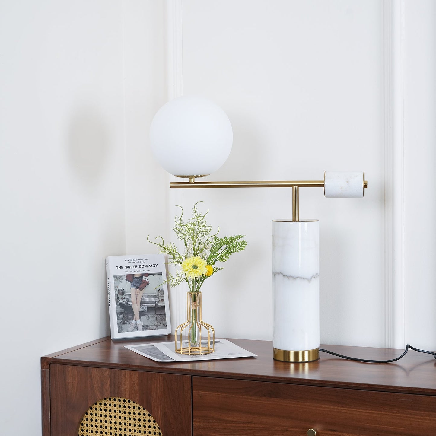 Lexi Table Lamp | Metal, Glass, Marble | Gold & Black, Gold & White