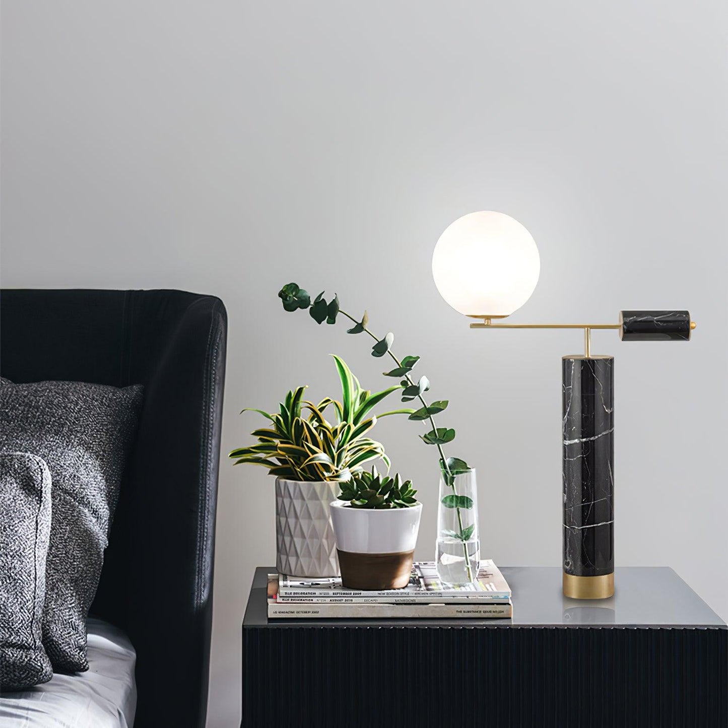 Lexi Table Lamp | Metal, Glass, Marble | Gold & Black, Gold & White
