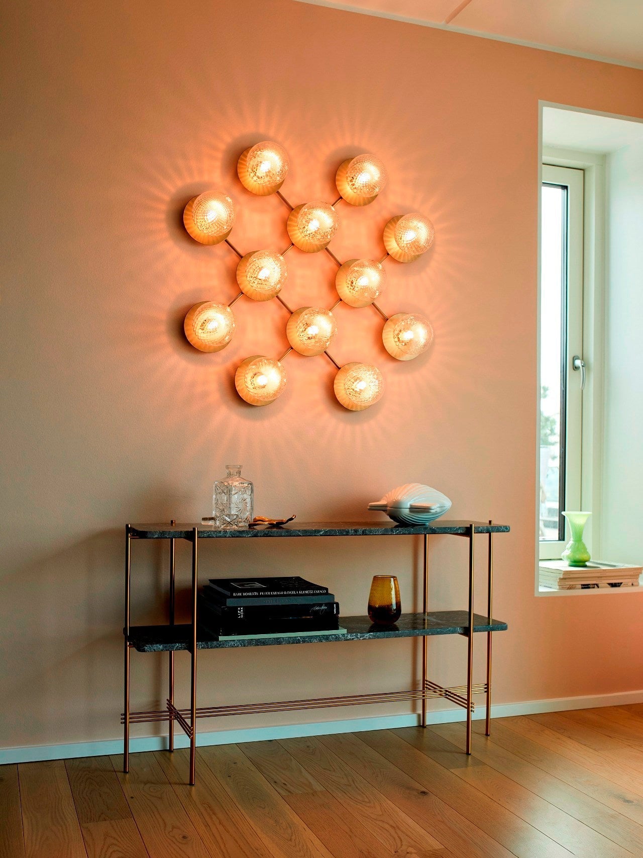Lunara Wall Lamp | Metal, Brass, Glass | White, Clear