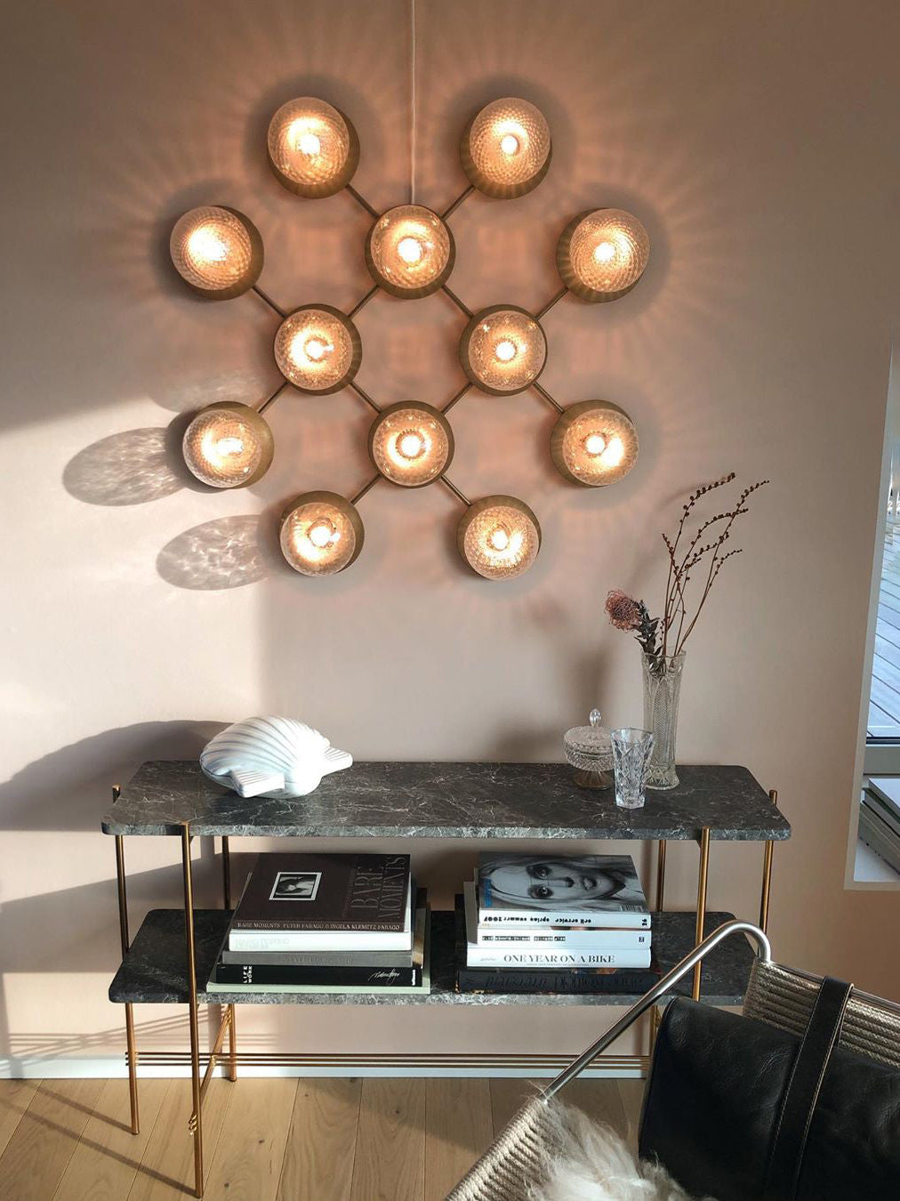 Lunara Wall Lamp | Metal, Brass, Glass | White, Clear
