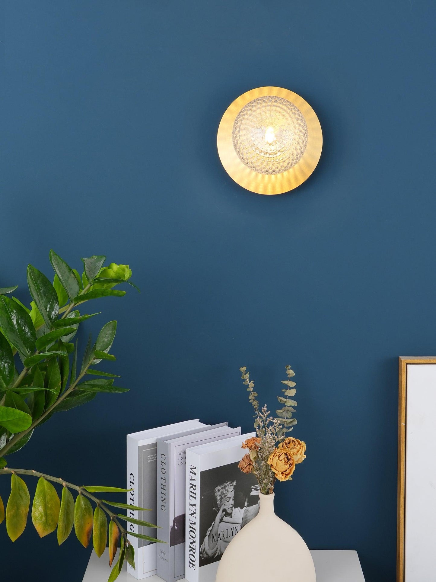 Lunara Wall Lamp | Metal, Brass, Glass | White, Clear