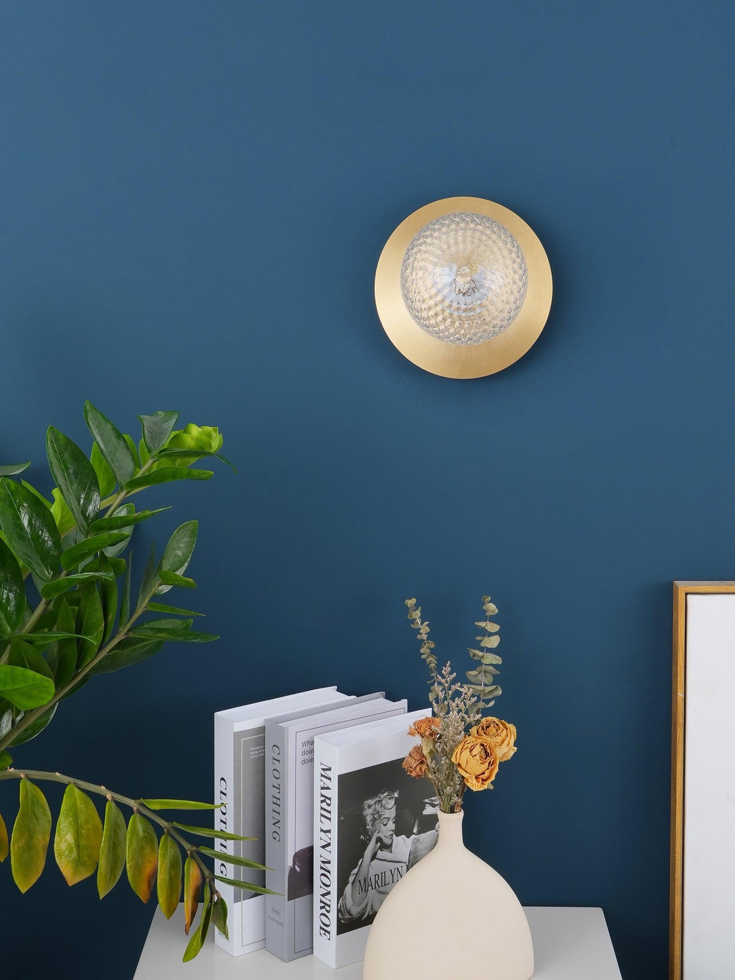 Lunara Wall Lamp | Metal, Brass, Glass | White, Clear