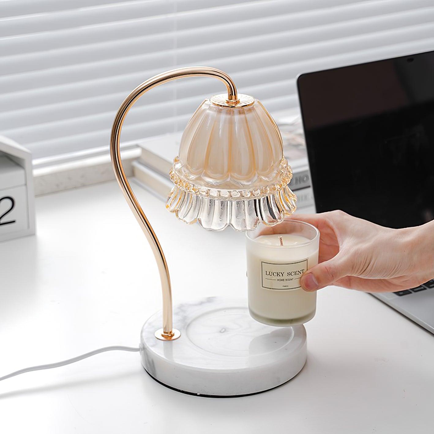Lily Table Lamp | Metal & Glass | White Marble Finish