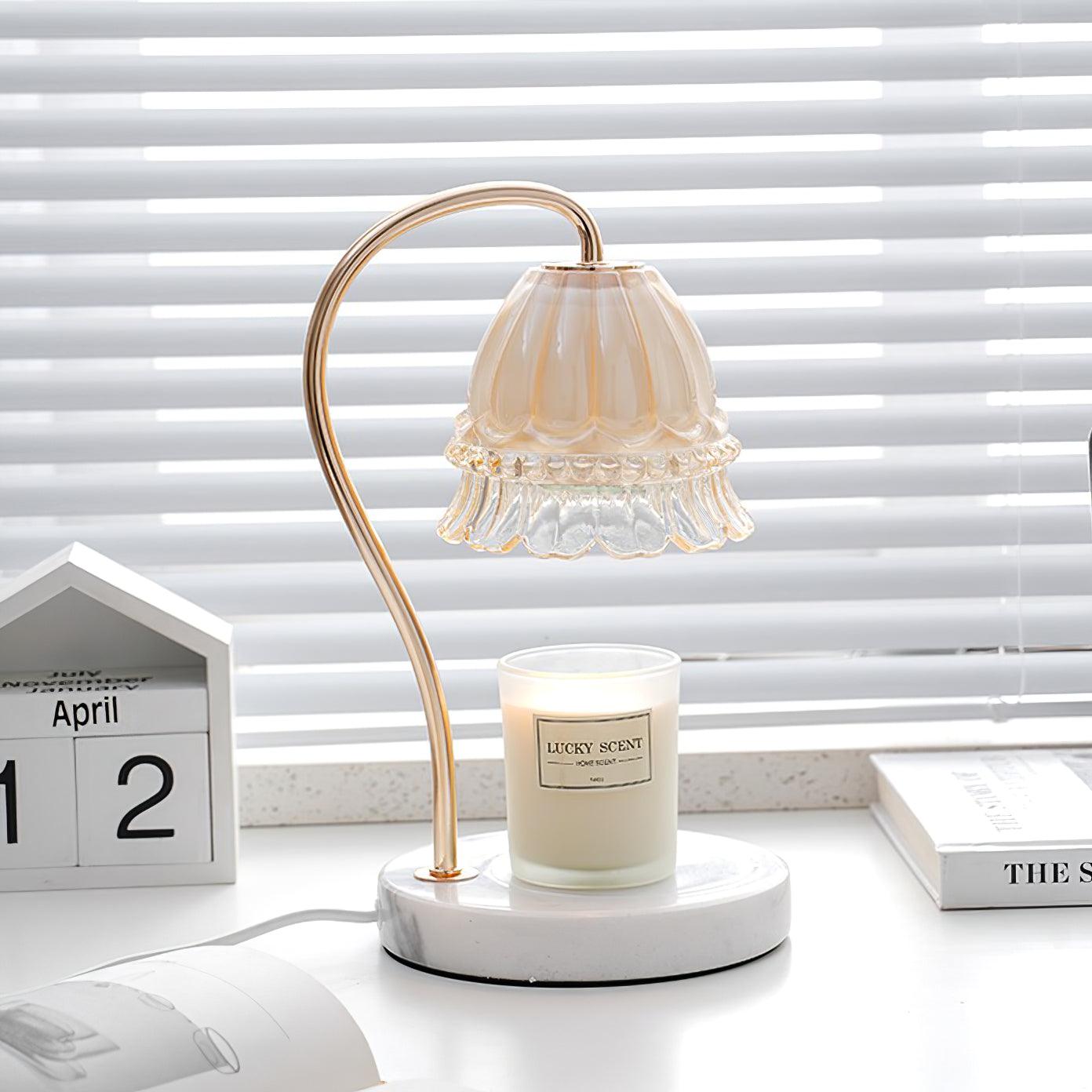 Lily Table Lamp | Metal & Glass | White Marble Finish