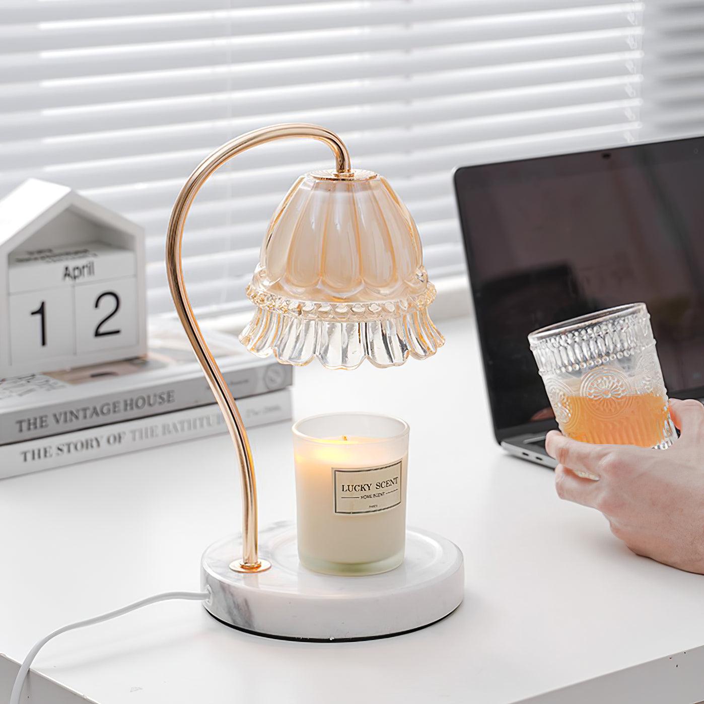 Lily Table Lamp | Metal & Glass | White Marble Finish