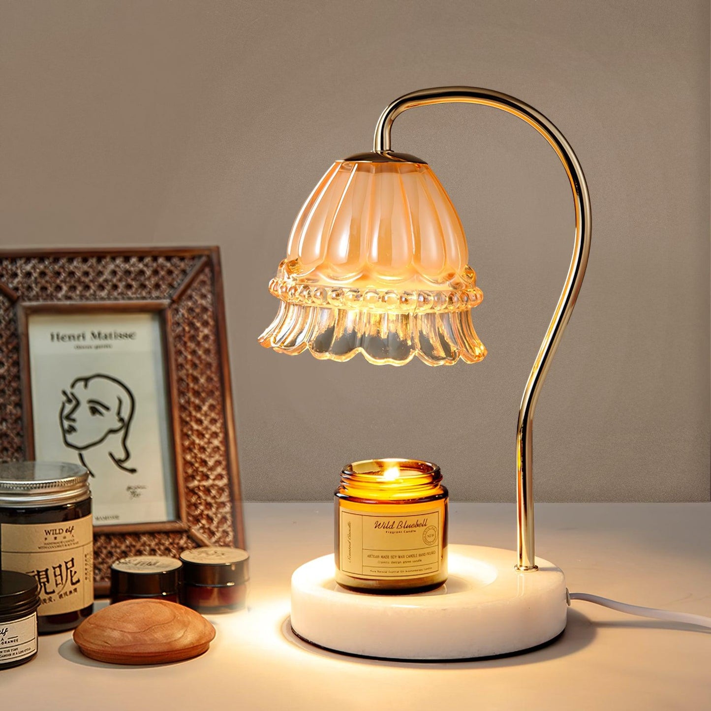 Lily Table Lamp | Metal & Glass | White Marble Finish