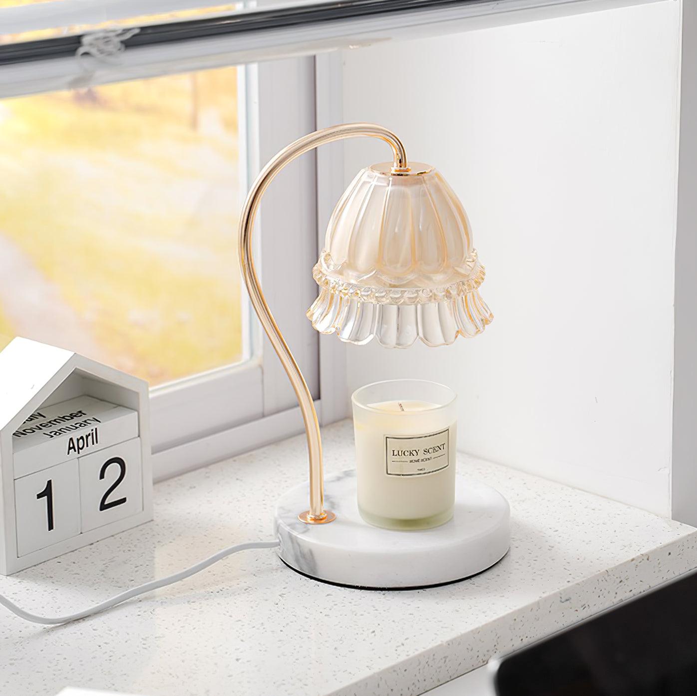 Lily Table Lamp | Metal & Glass | White Marble Finish
