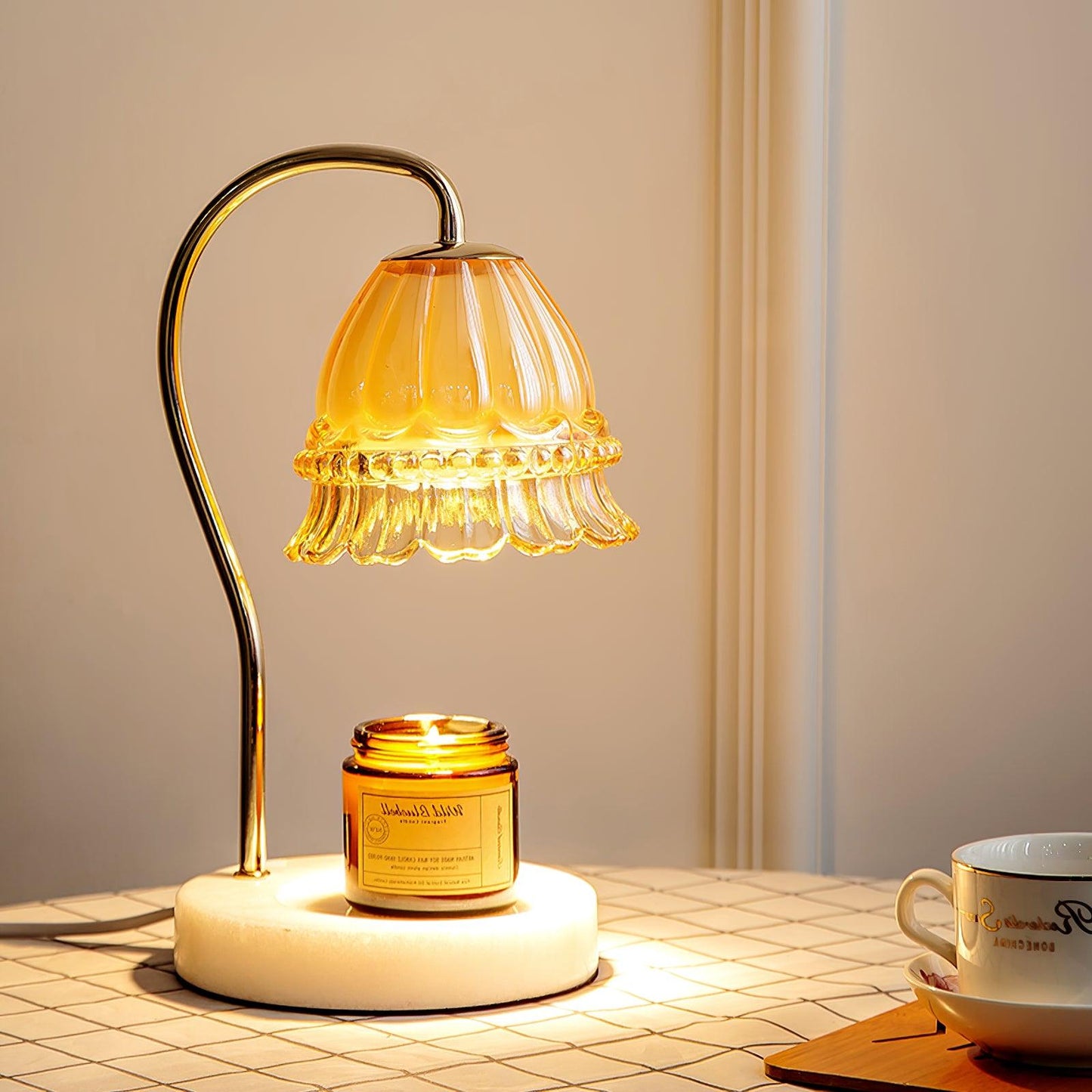 Lily Table Lamp | Metal & Glass | White Marble Finish