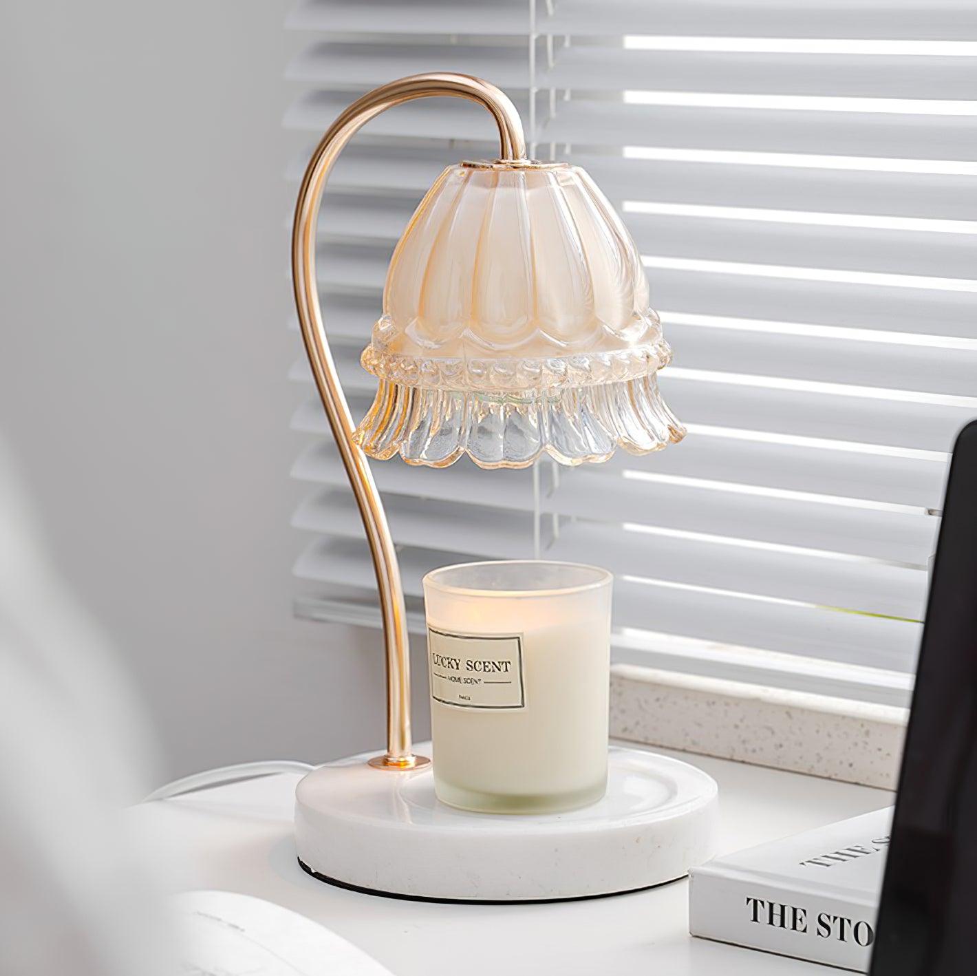 Lily Table Lamp | Metal & Glass | White Marble Finish