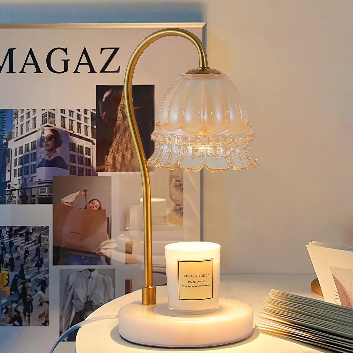 Lily Table Lamp | Metal & Glass | White Marble Finish