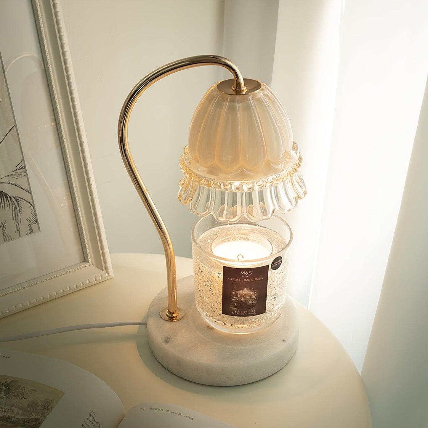 Lily Table Lamp | Metal & Glass | White Marble Finish