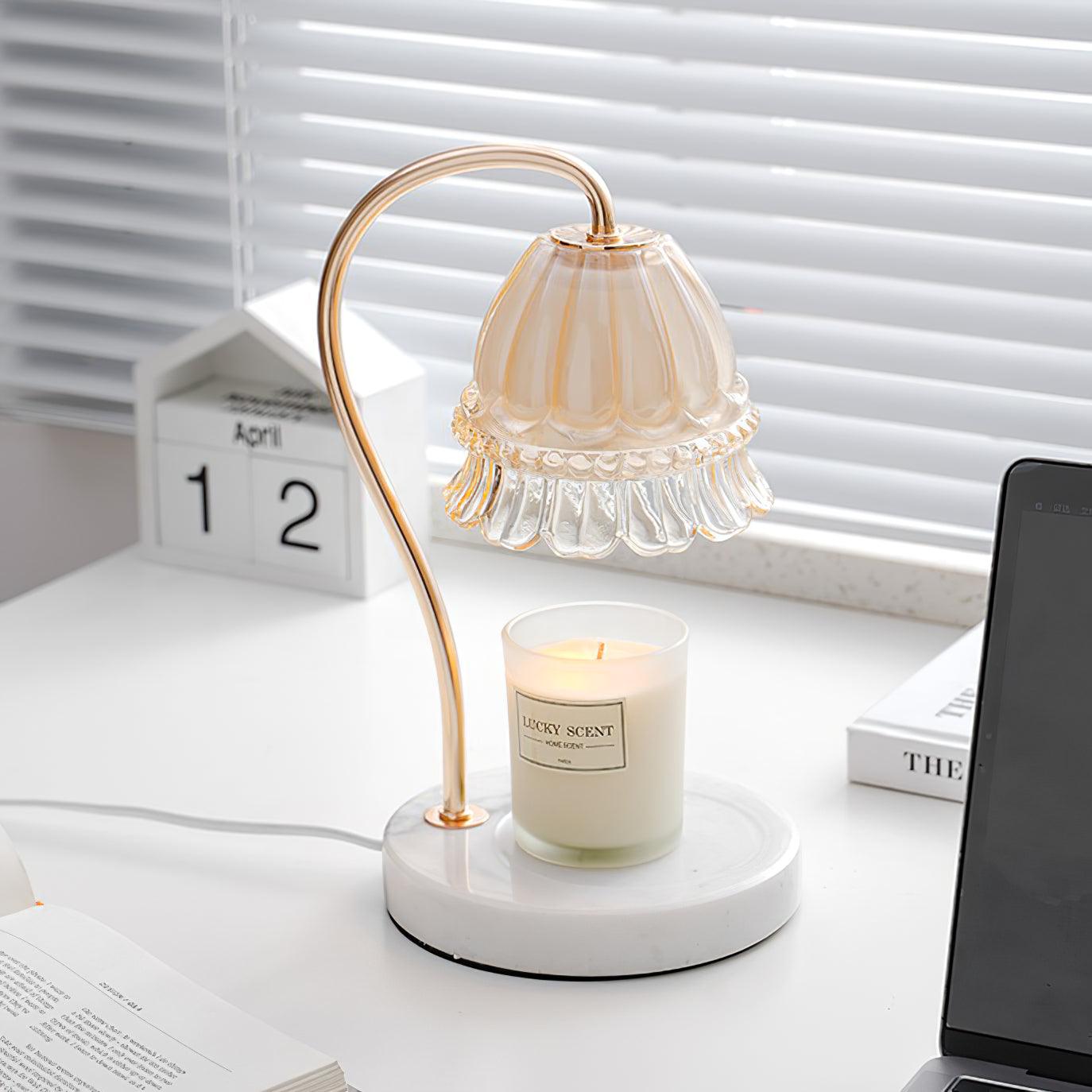 Lily Table Lamp | Metal & Glass | White Marble Finish