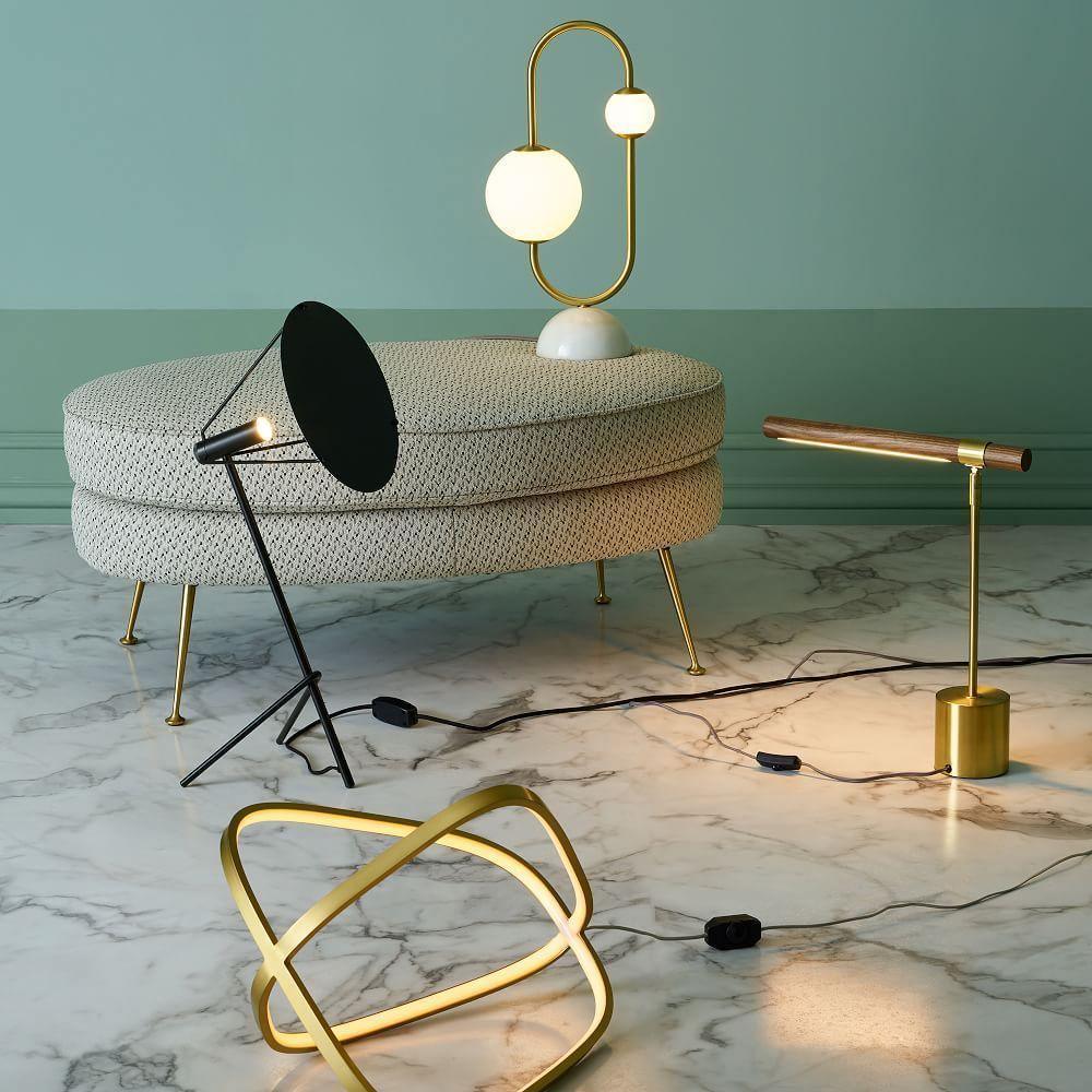 Linear Table Lamp | Metal & Acrylic | Gold & Wood Finish