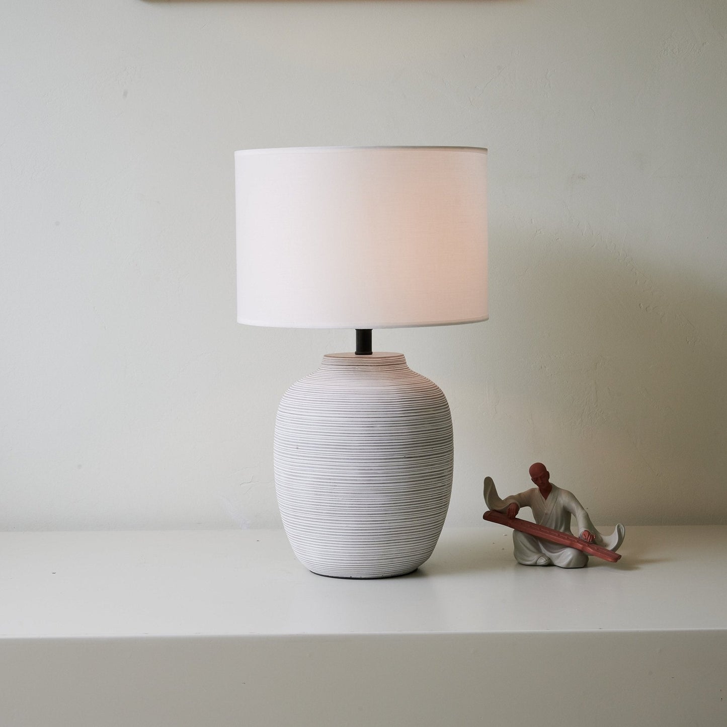 Lino Stripe Table Lamp | Ceramic Base | Grey Shade