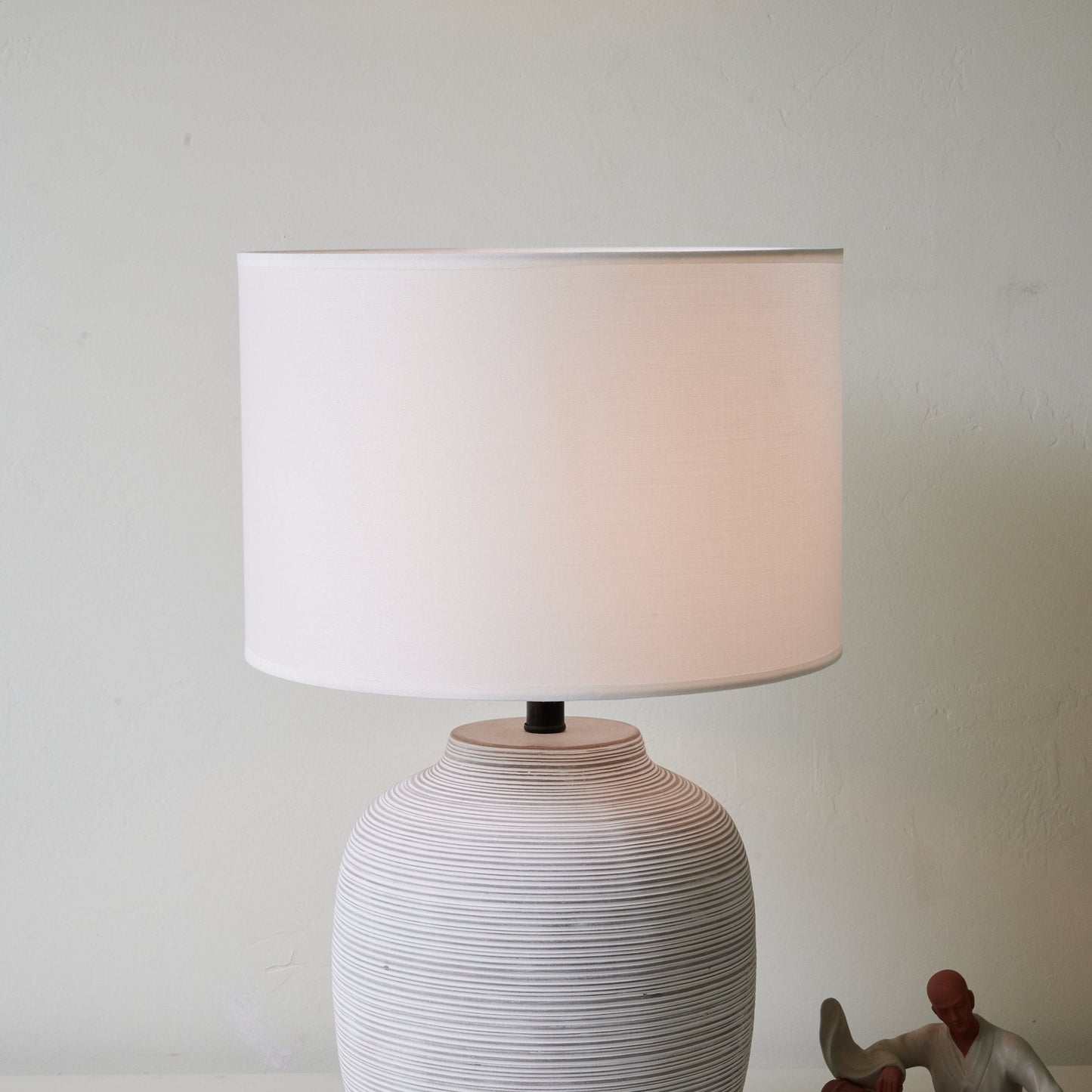 Lino Stripe Table Lamp | Ceramic Base | Grey Shade