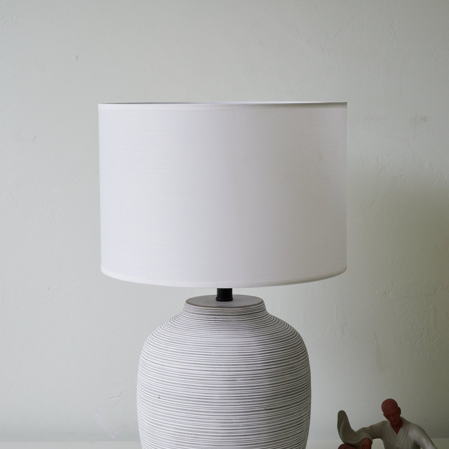 Lino Stripe Table Lamp | Ceramic Base | Grey Shade