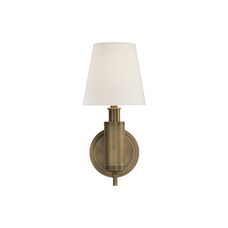 Longacre Wall Light | Brushed Brass & Fabric | Antique Brass, Black, Polished Nickel