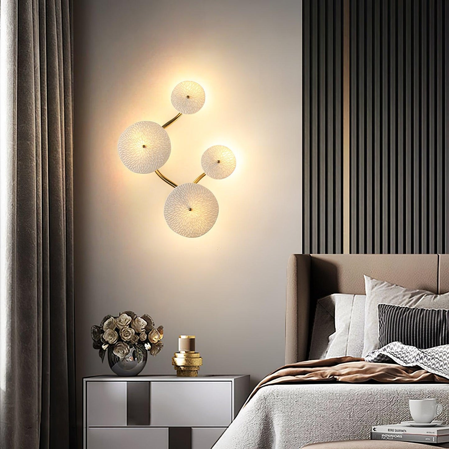 Lotus Petal Wall Lamp | Ceramic & Metal | Gold & White