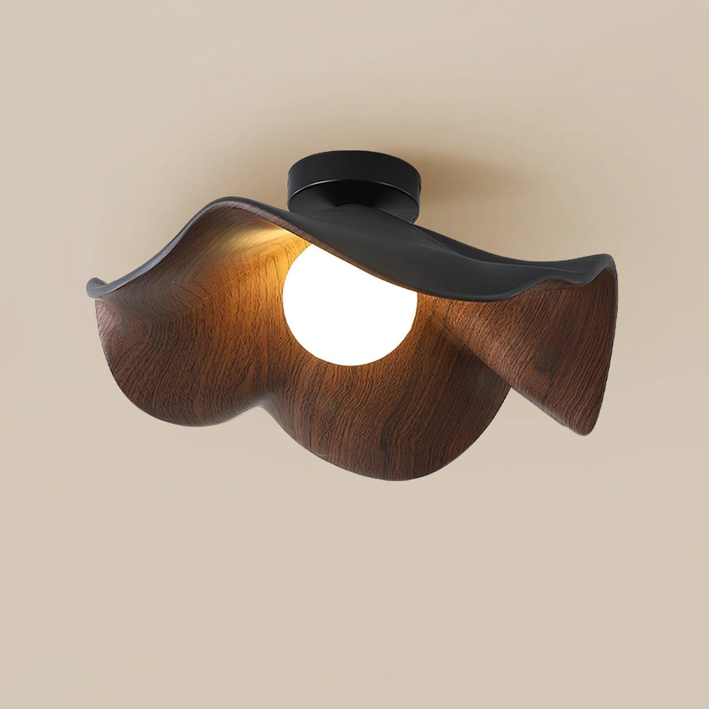 Lotus Leaf Ceiling Lamp | Metal & Resin | White Wood Finish