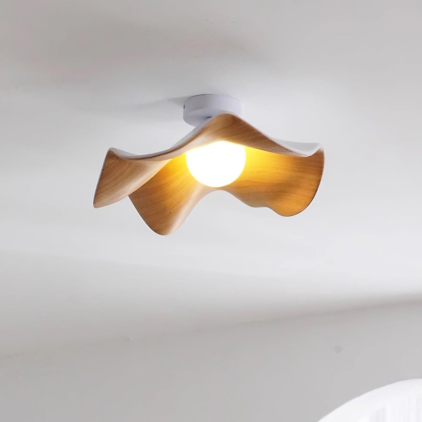 Lotus Leaf Ceiling Lamp | Metal & Resin | White Wood Finish